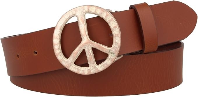 Peace Sign Belt Buckle in Antique Copper, Antique Rustic Interchangeable Buckle