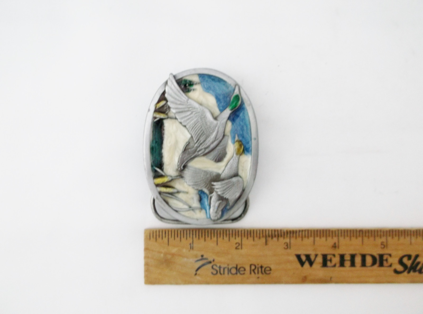 Unique Rare Wild Mallard Ducks in Flight Belt Buckle-Enamel/Pewter-3 X 2 1/3&Prime;