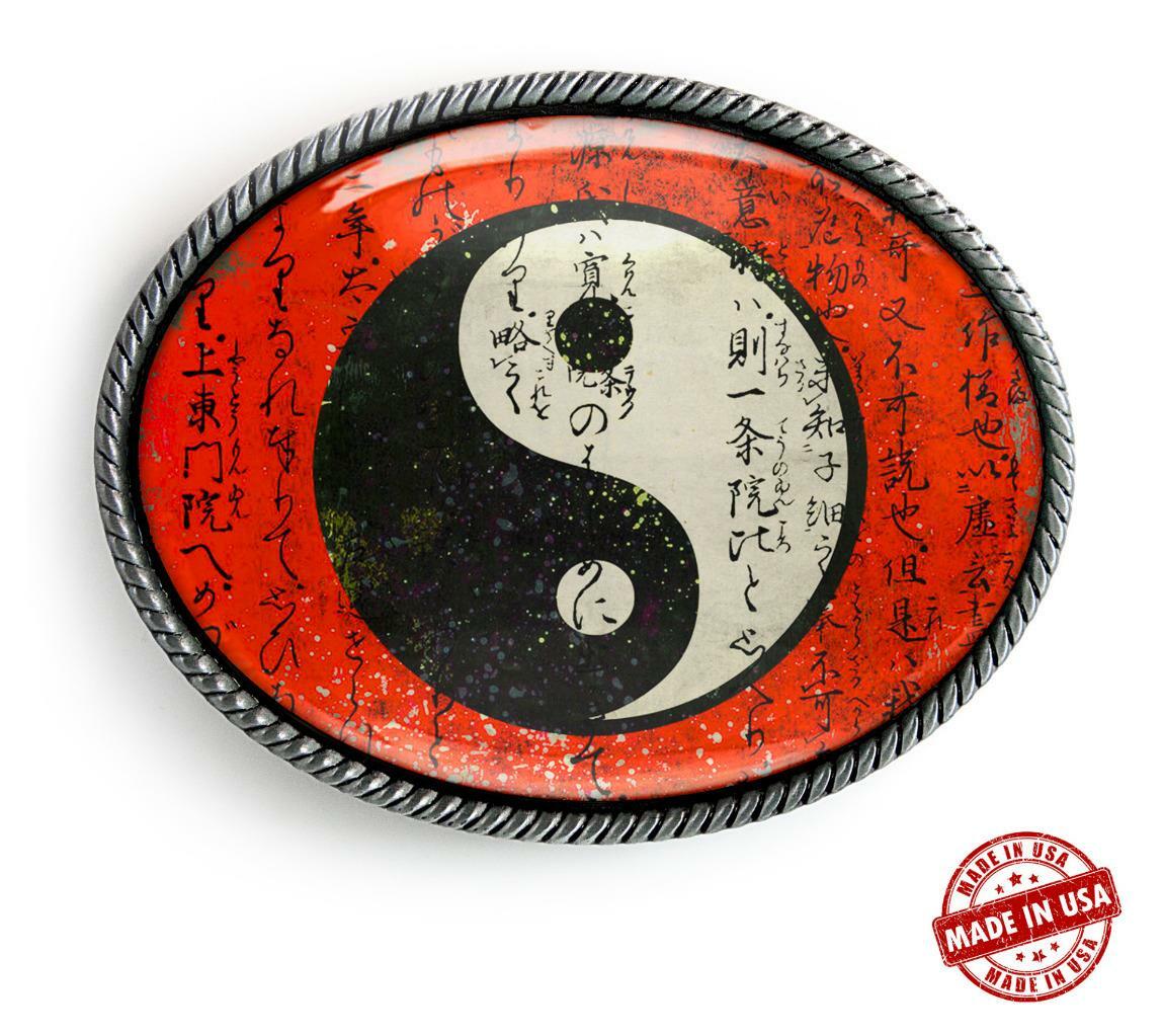 Yin Yang Oriental Grunge Art Handmade Artisan Oval Resin Belt Buckle