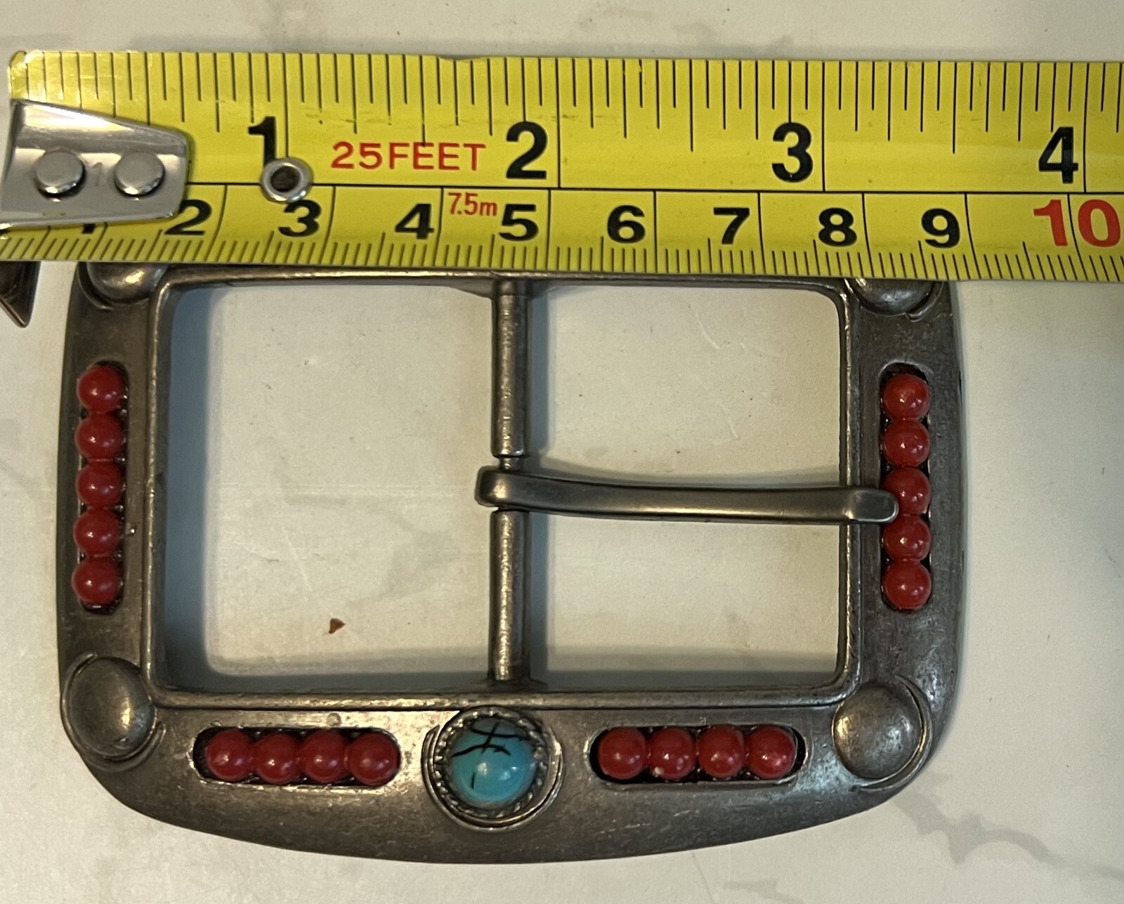3.5 X 2.75&Prime; Rectangular retro vibe Red/Green Stone Studded Belt Buckle
