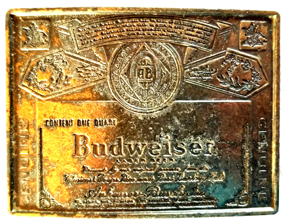 VTG Genuine Budweiser King of Beers Advertising Brass Belt Buckle