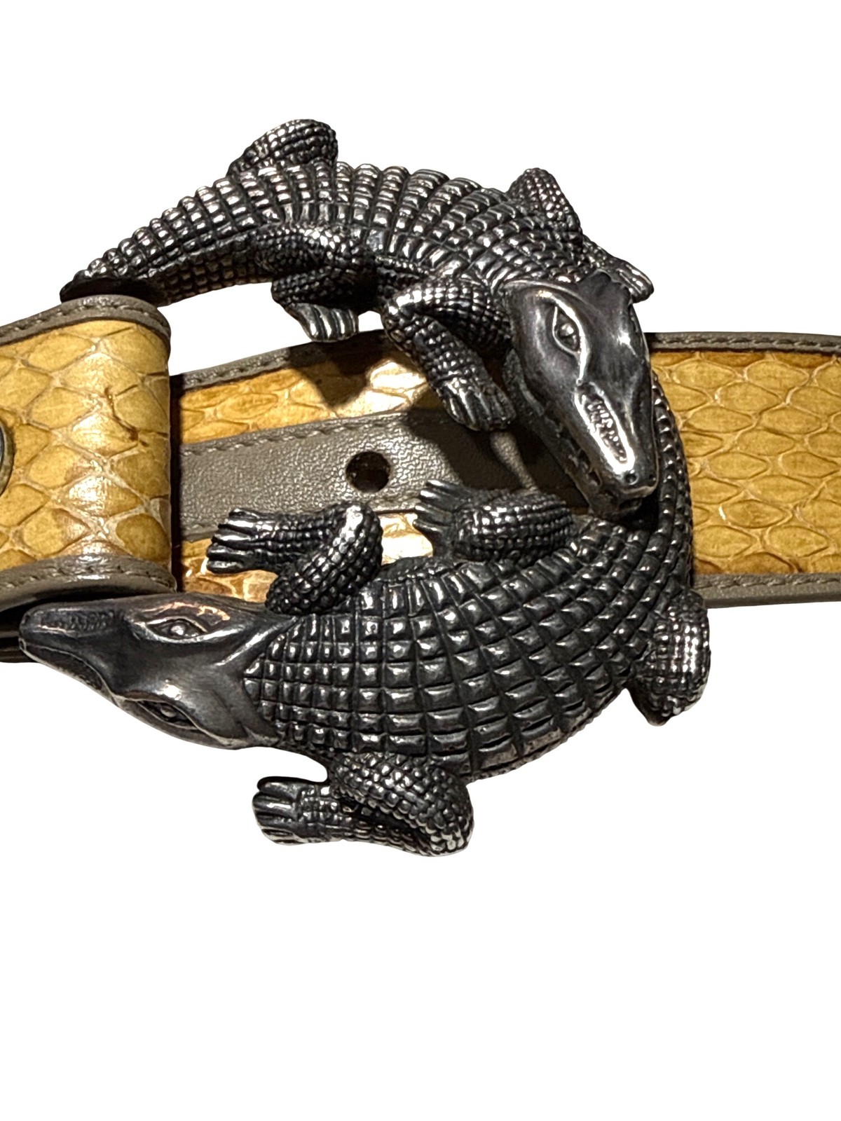 G.J. Deegan Sterling Silver Alligator Buckle Python Skin Belt 194g 925