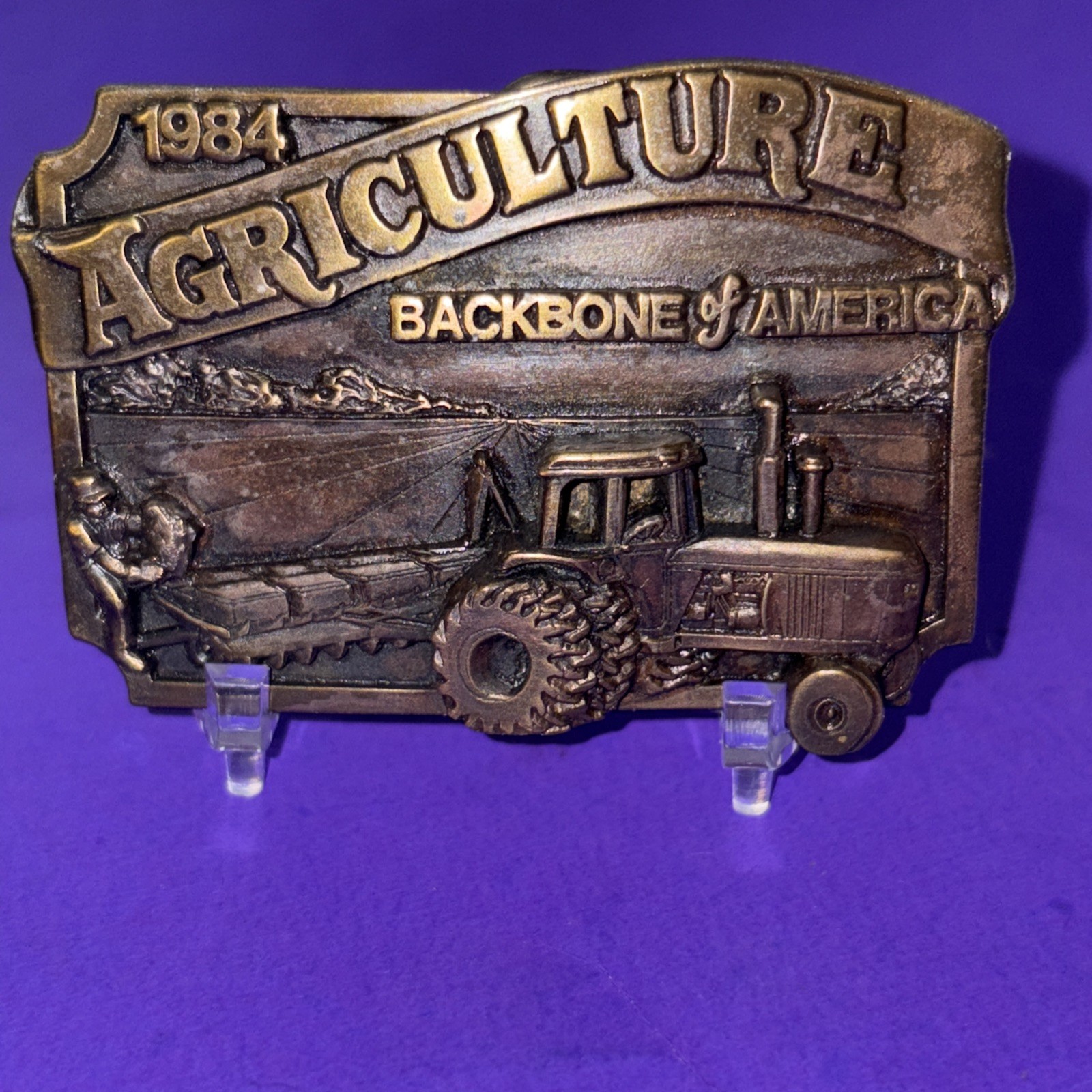 Vintage Belt Buckle 1984 Agriculture Backbone of America Farmer Tractor Limited