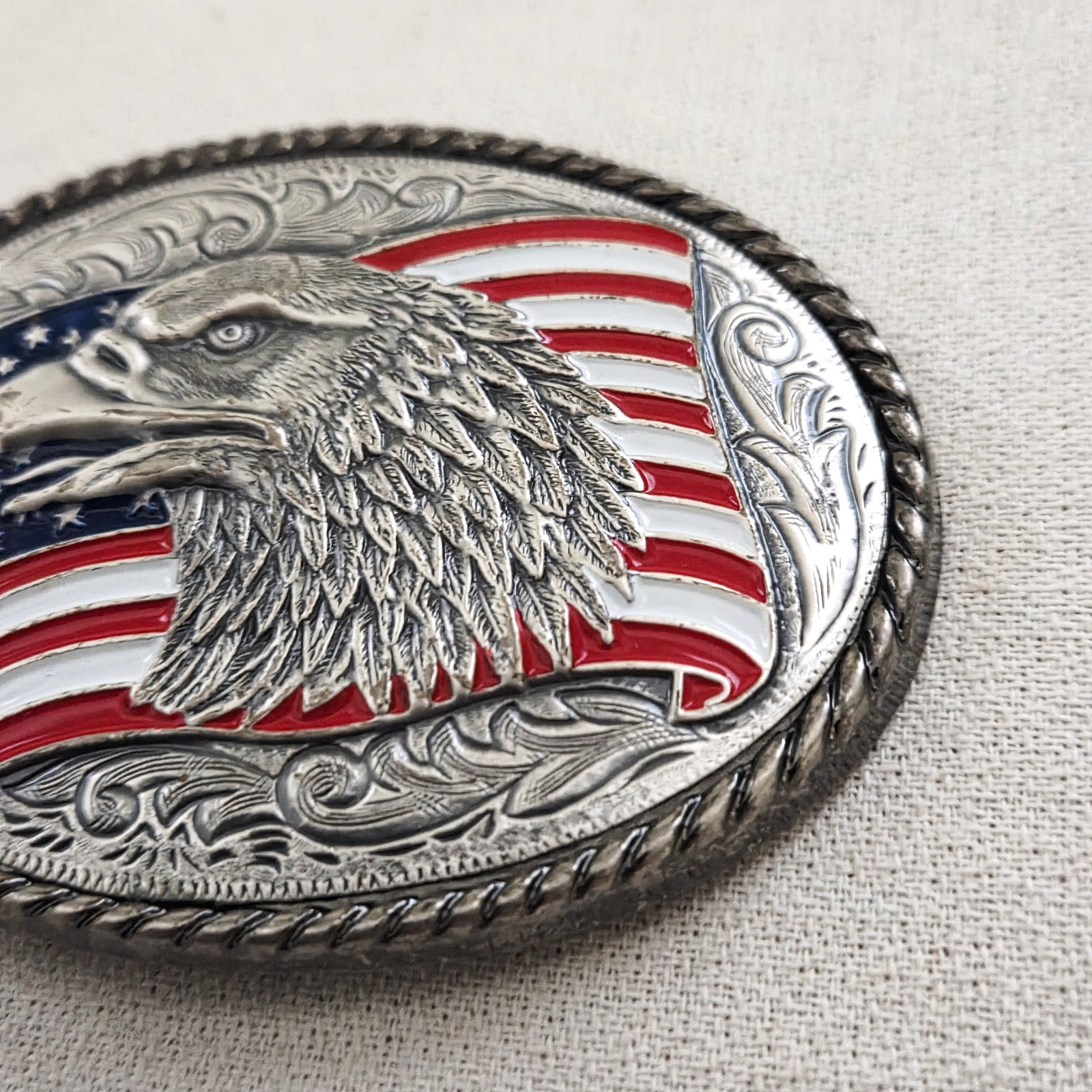 Ivan Belt Buckle – American Flag and Eagle (has wear) made in Taiwan