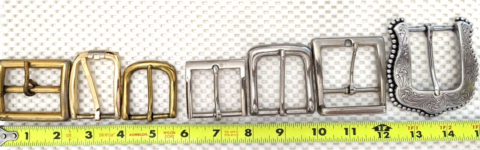 Lot of 7 Brass and Silver Metal Belt Buckle Square / Western