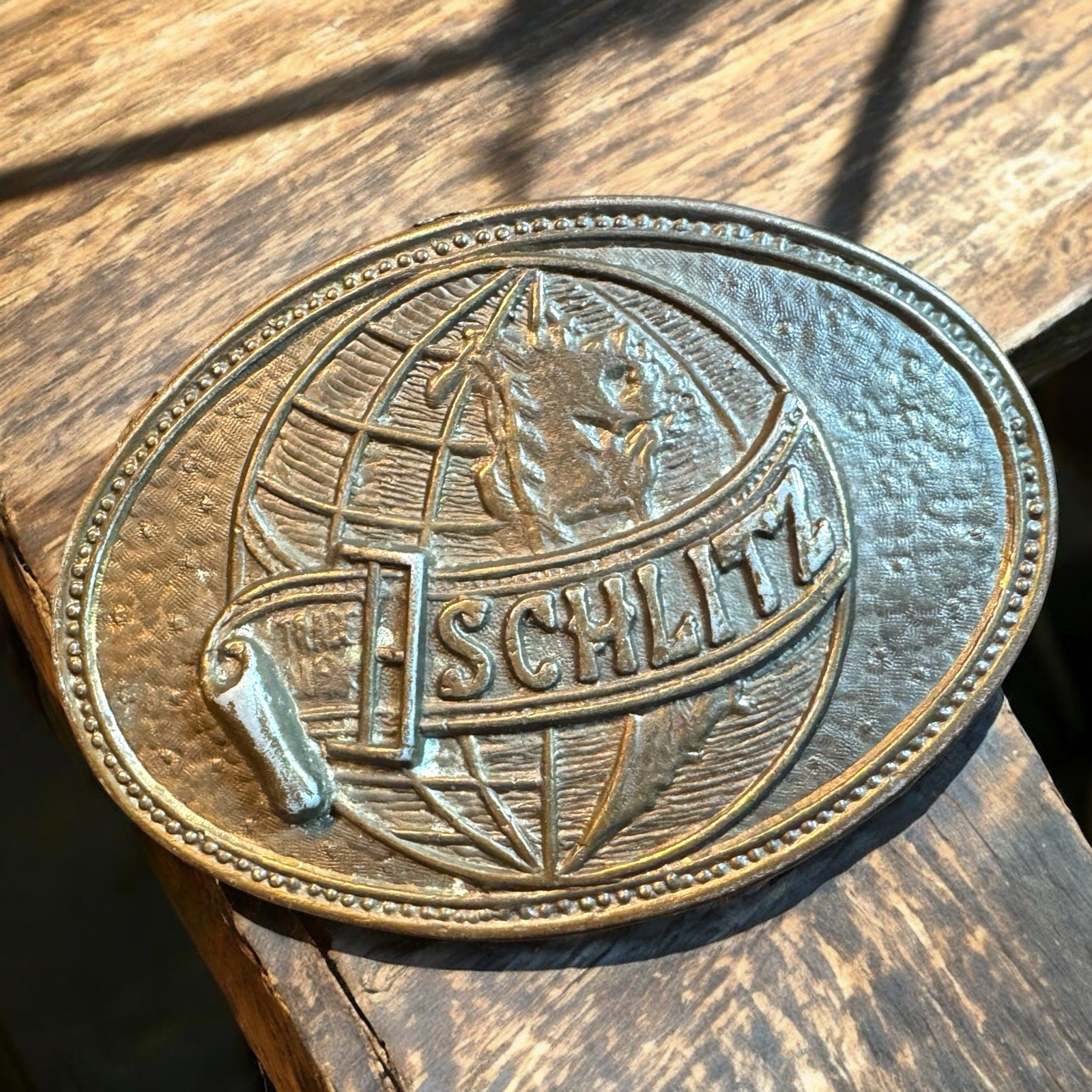 Vintage 1970s Schlitz Beer San Francisco Tooled Leather Belt with Buckle OOAK