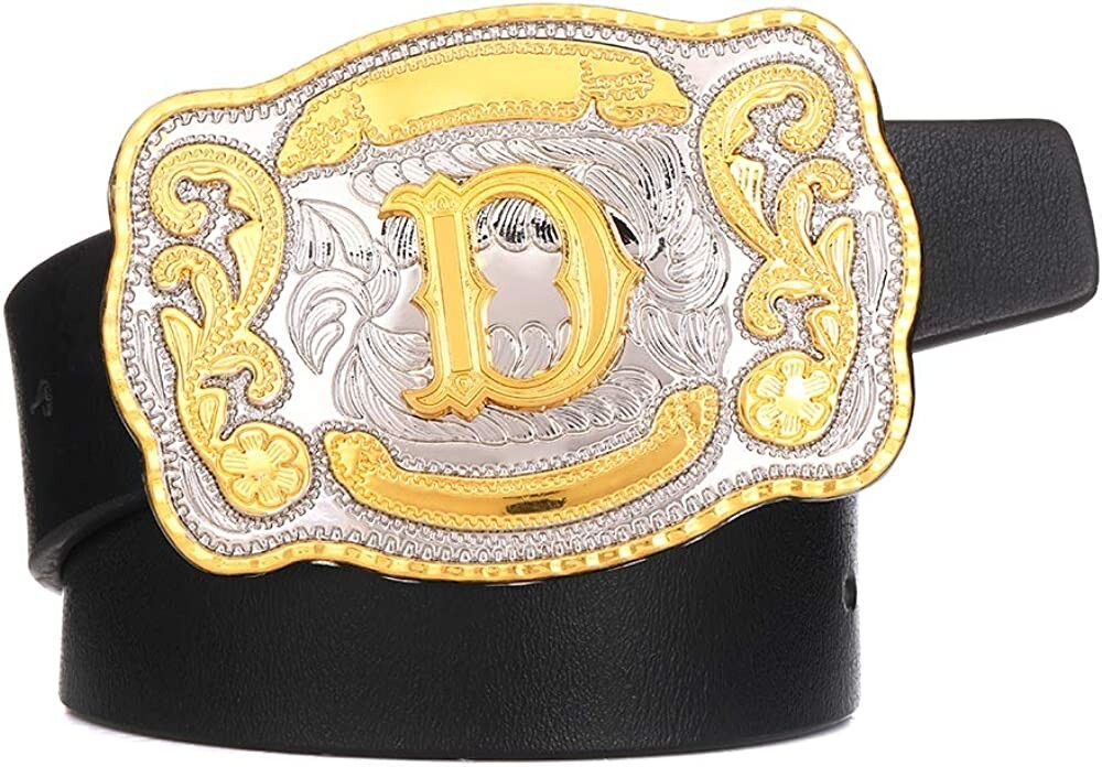 Initial Letters ABCDJST to Z Cowboy Rodeo Unisex Fashion Large Gold Belt Buckles