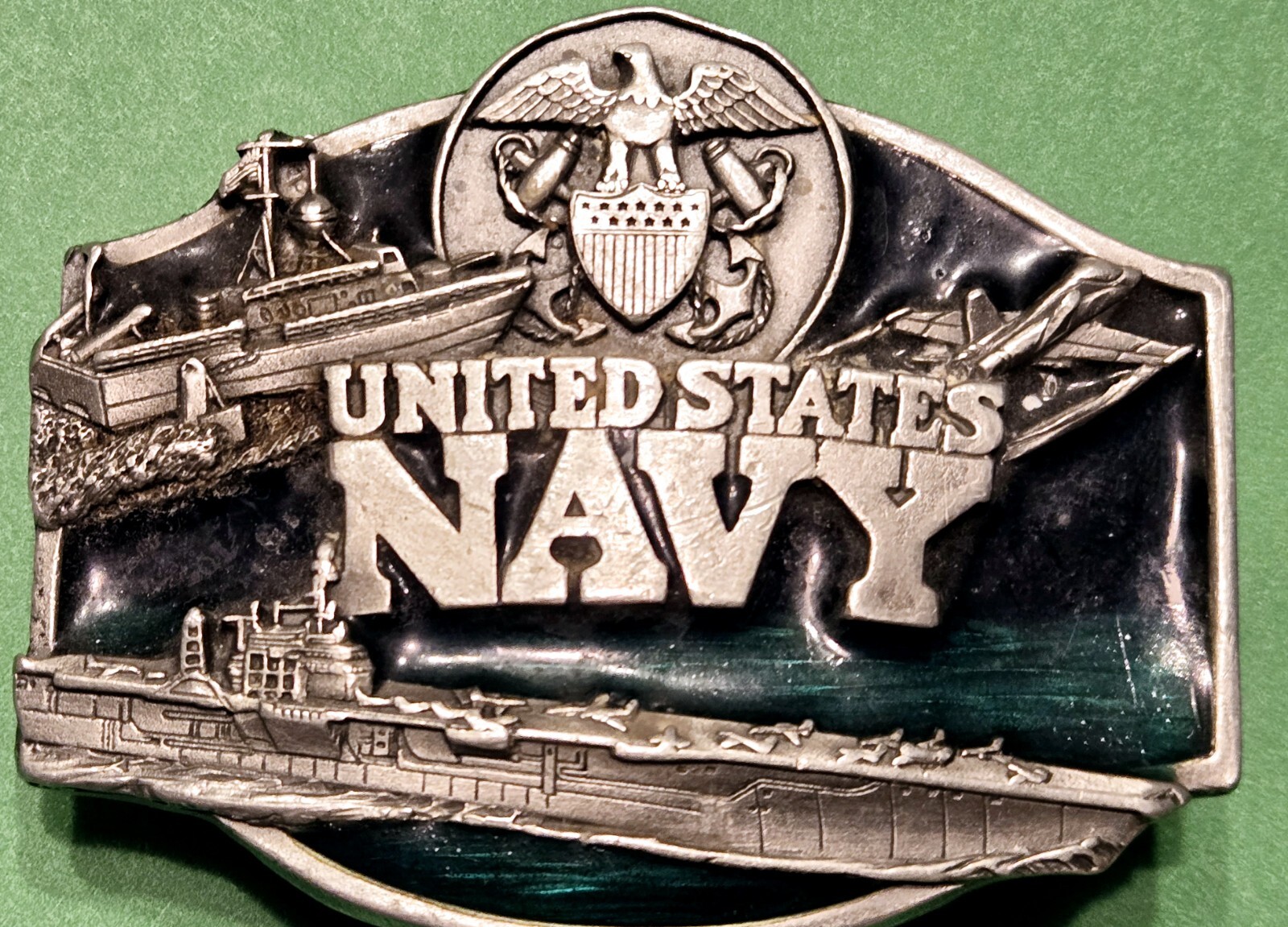 Vintage U.S. 🚢NAVY🚢 Pewter Belt Buckle SISKIYOU BUCKLE CO. Oregon, USA 1987