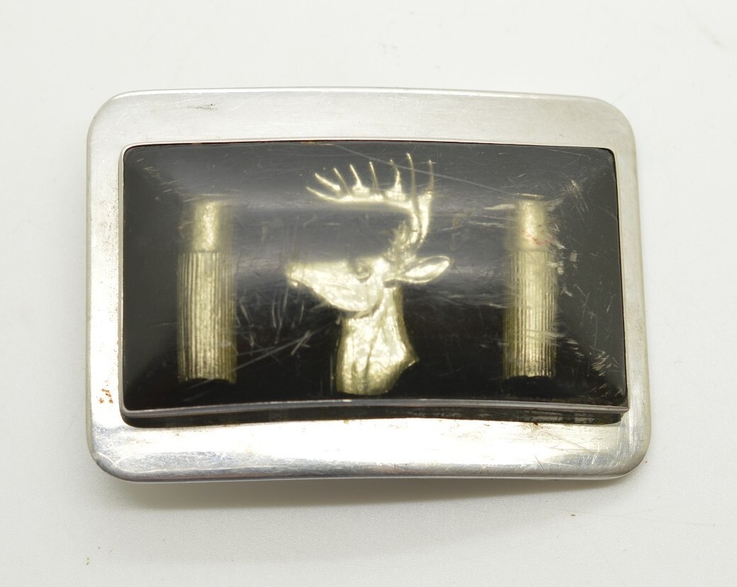 Deer Stag Buck Belt Buckle Handmade Ammo Shells Black & Chrome Acrylic