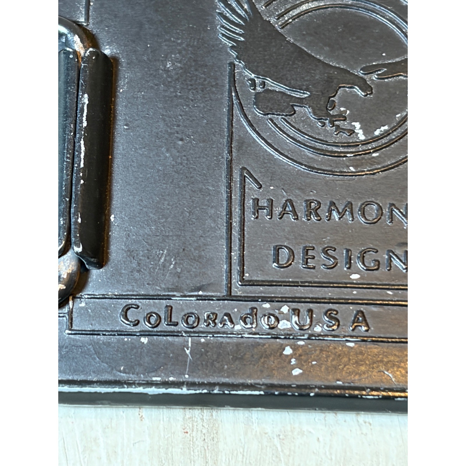 Vintage Harmon Design Colorado Eagle Belt Buckle Western Mountain Sunrise Enamel