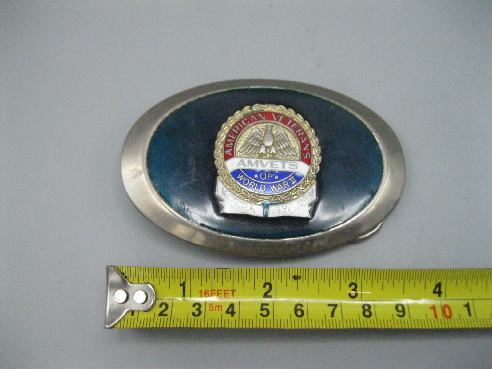Vintage American Veterans AMVETS of World War II Korea Vietnam Belt Buckle