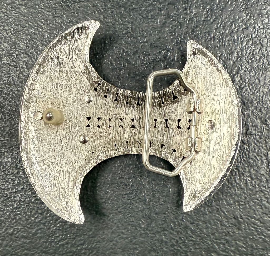 Silver-Toned Crescent Moon Shield Belt Buckle with Stones