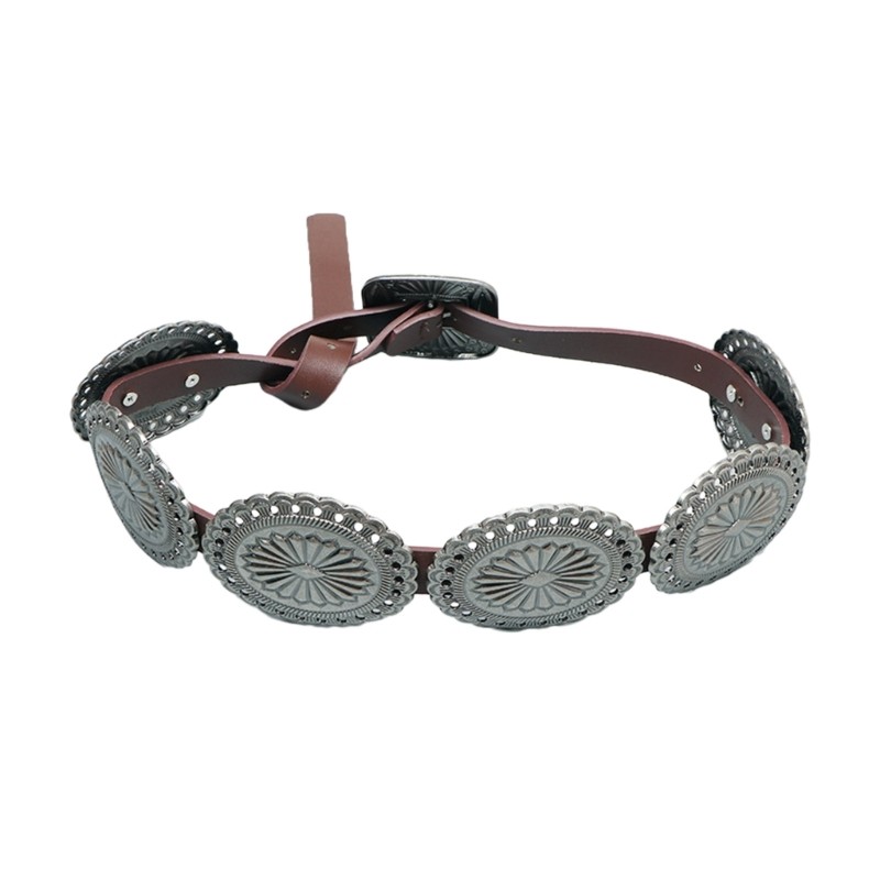 Ethnic Teens Carved Floral Belt Adjustable Buckle Waist Straps for Dress Shirt
