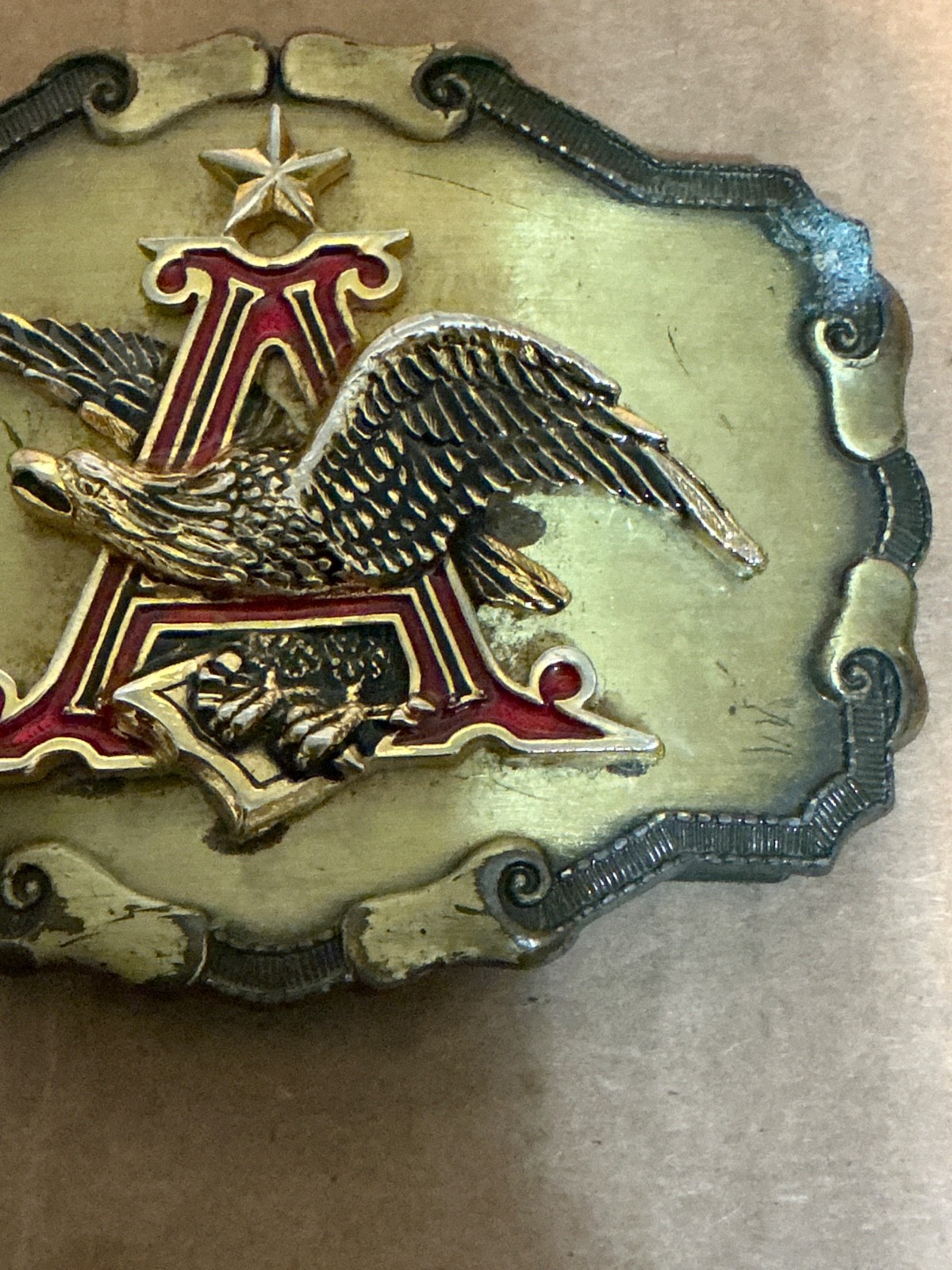Used Iconic Anheuser Busch Flying Eagle Logo Belt Buckle. Raintree Buckles