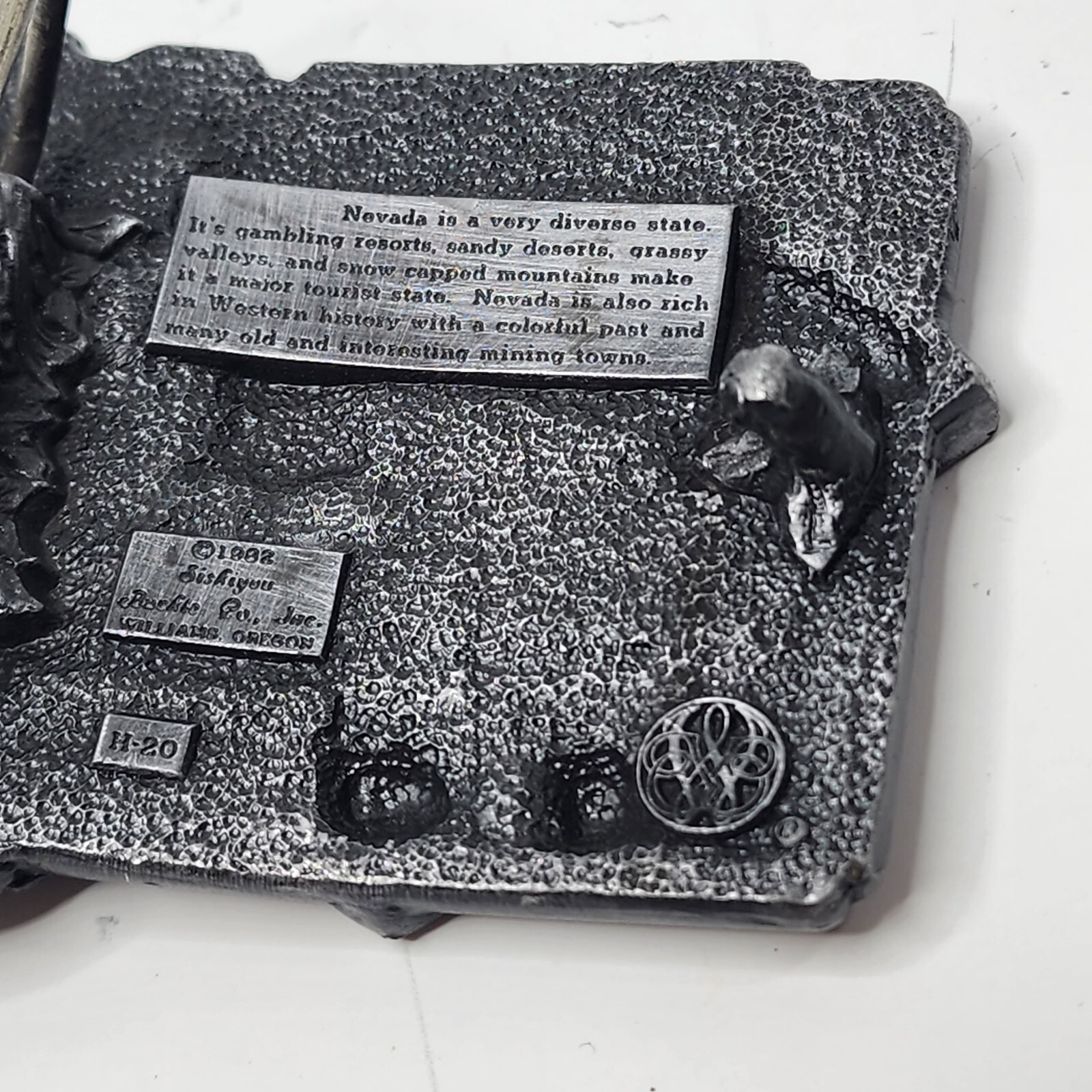 Nevada State Belt Buckle, 3D Image, Heavy, Gold Miner Casino, Signed 1982 H-20