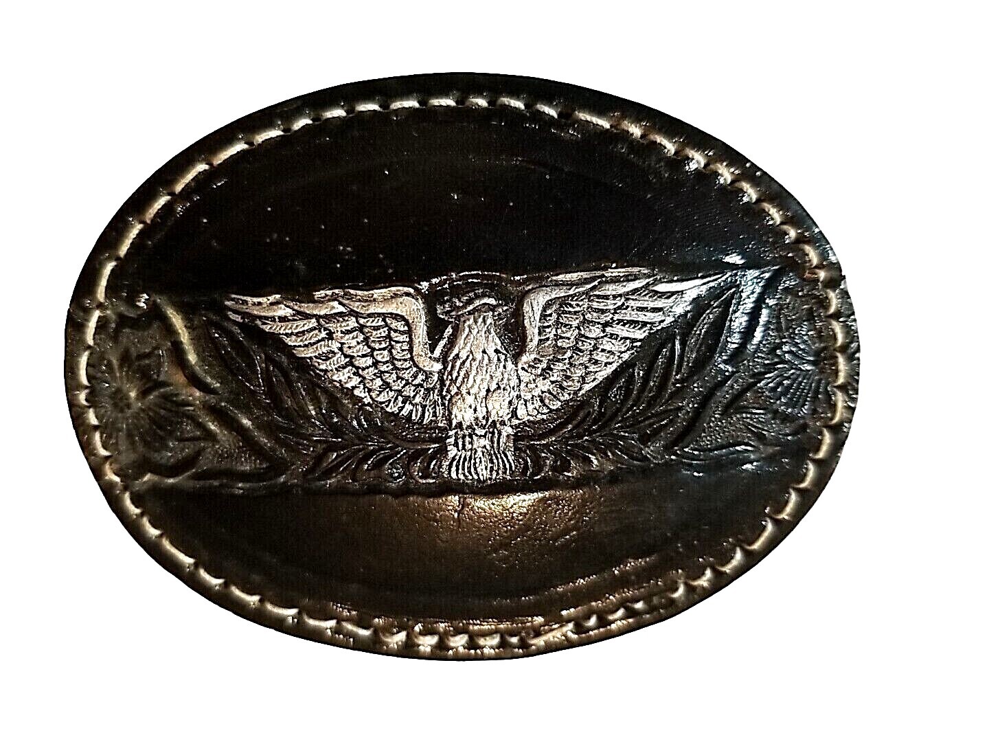 EAGLE Leather BELT BUCKLE Handmade Sm BLACK Western/Biker w/ Hand-painted Colors