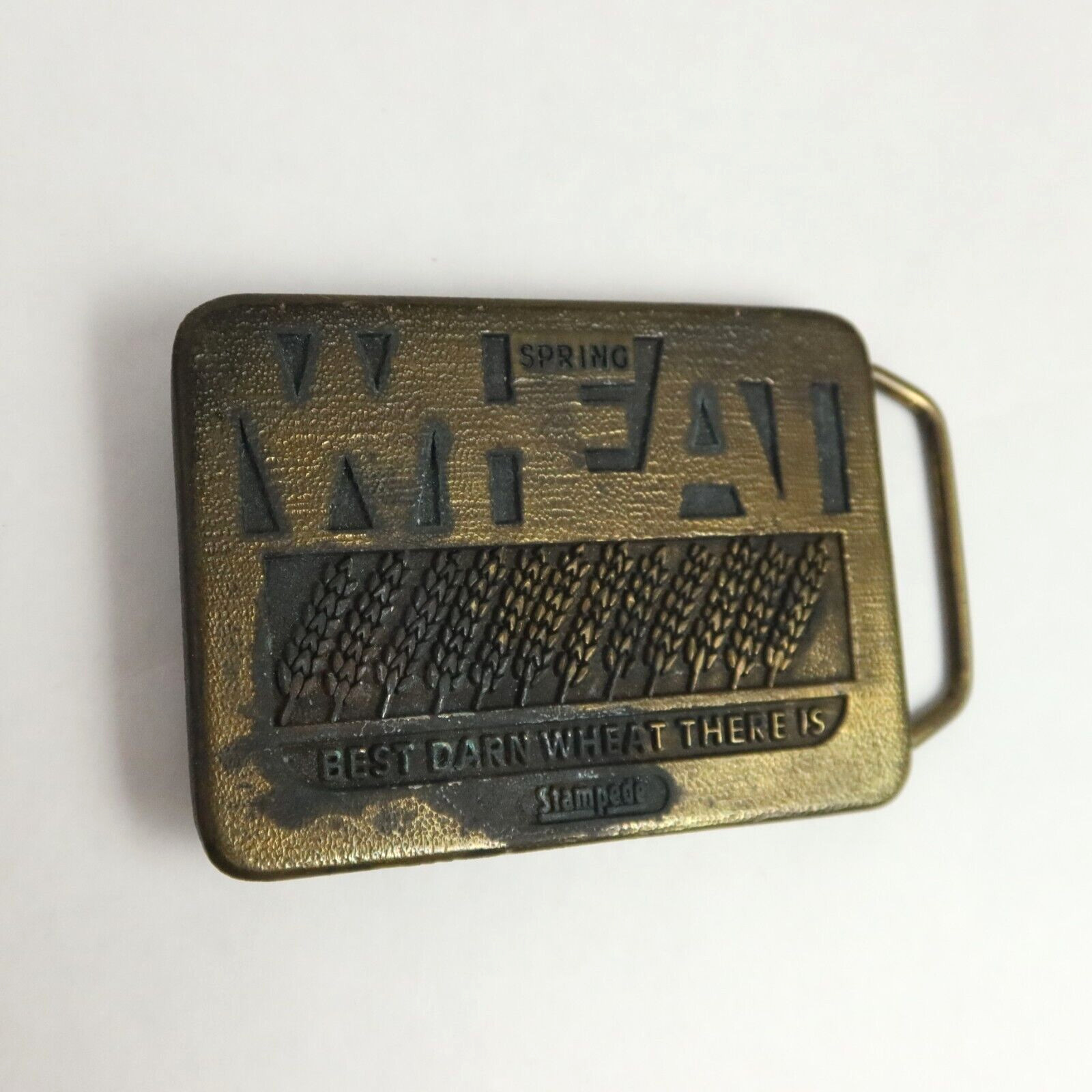 Vintage Stampede Spring Wheat Belt Buckle Farmer 70s Koleaco Rohm Haas Seed USA