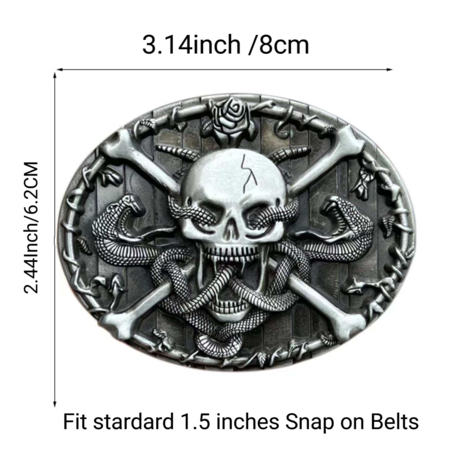 Skull and Snakes Gothic Belt Buckle for Men Vintage Crossbones & Rose Biker Buck