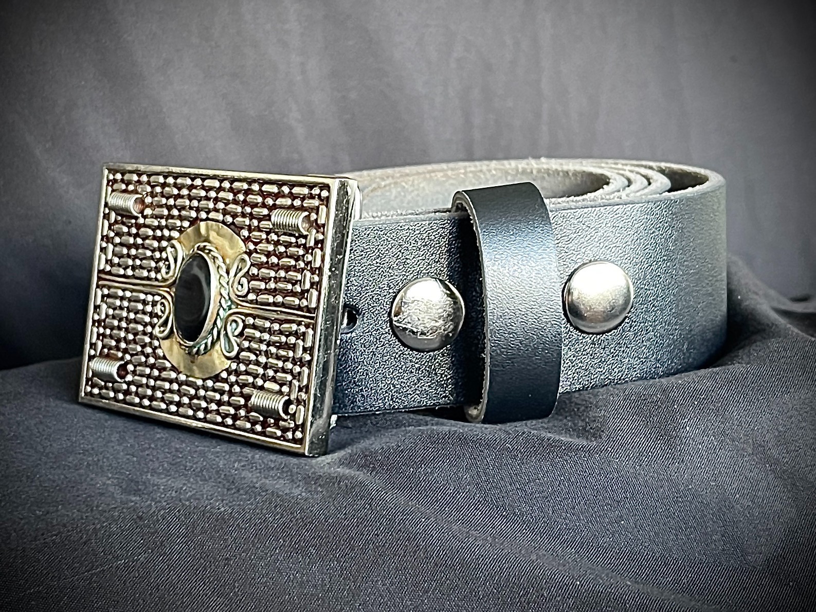 Peruvian Black Stone Ring Artisan Industrial Belt Buckle OOAK Darren McNeese