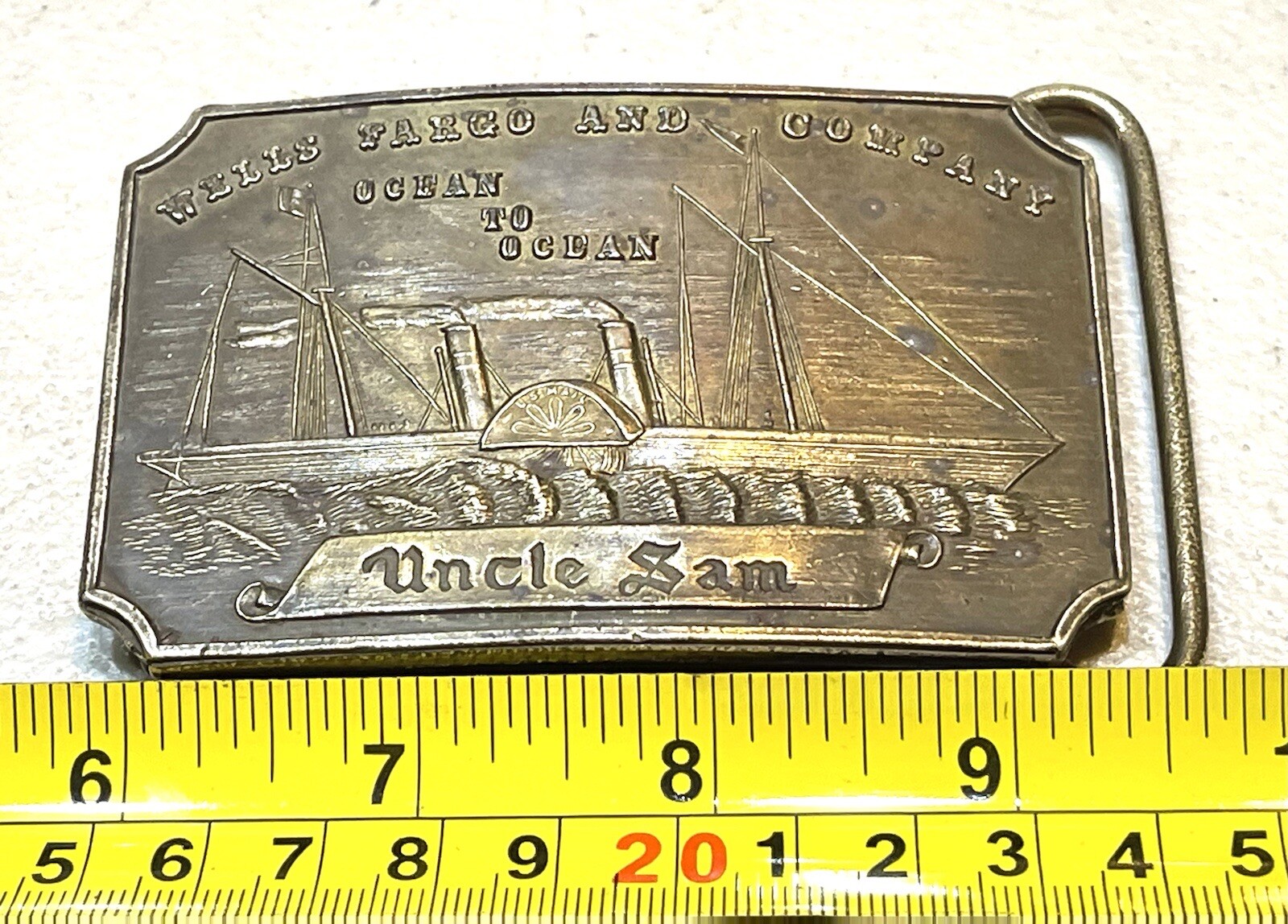 Vintage Antique Tiffany Solid Brass Relief Cowboy Fancy Belt Buckle
