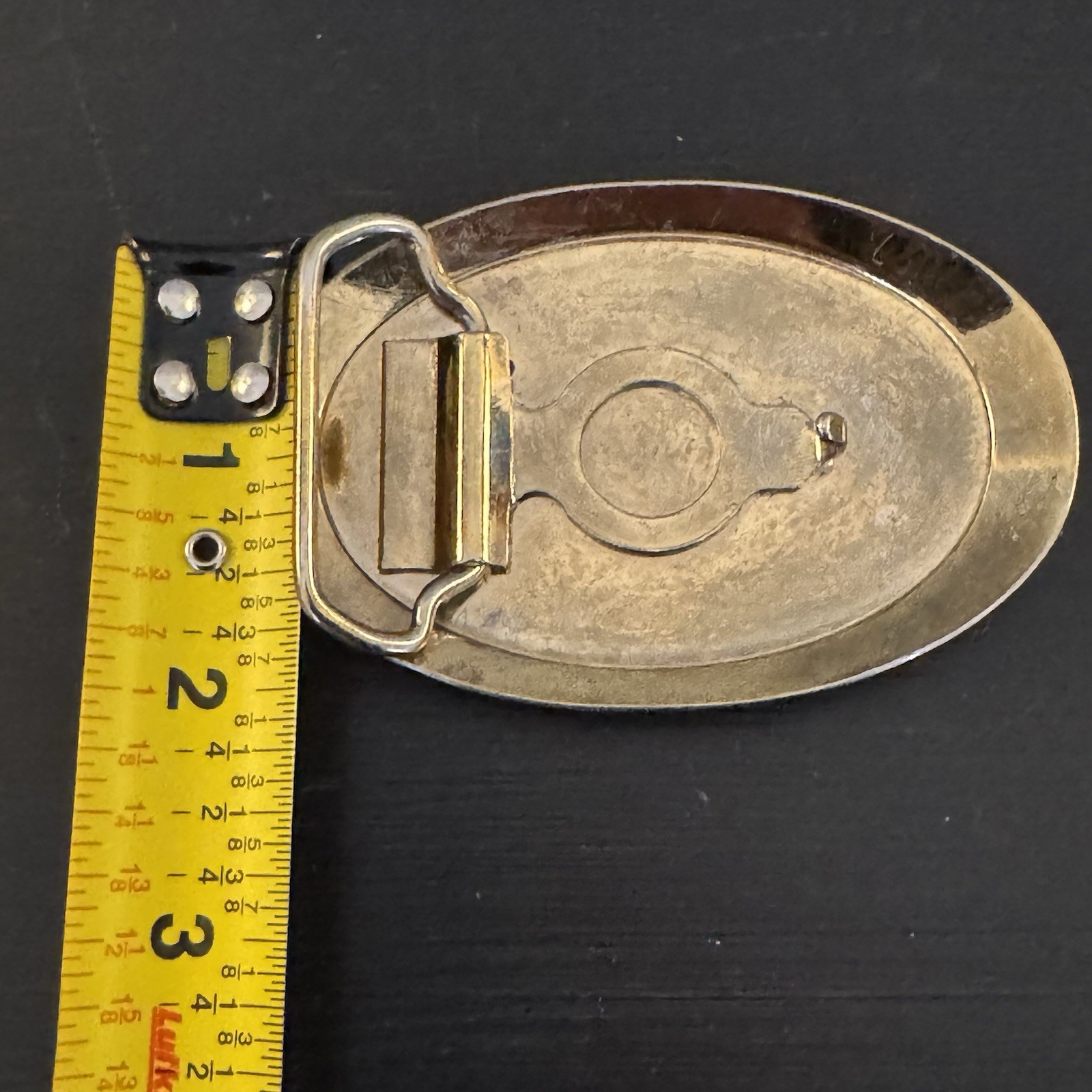 Vintage Locomotive Train Belt Buckle Metal Alloy with Gold-Tone Oval Border