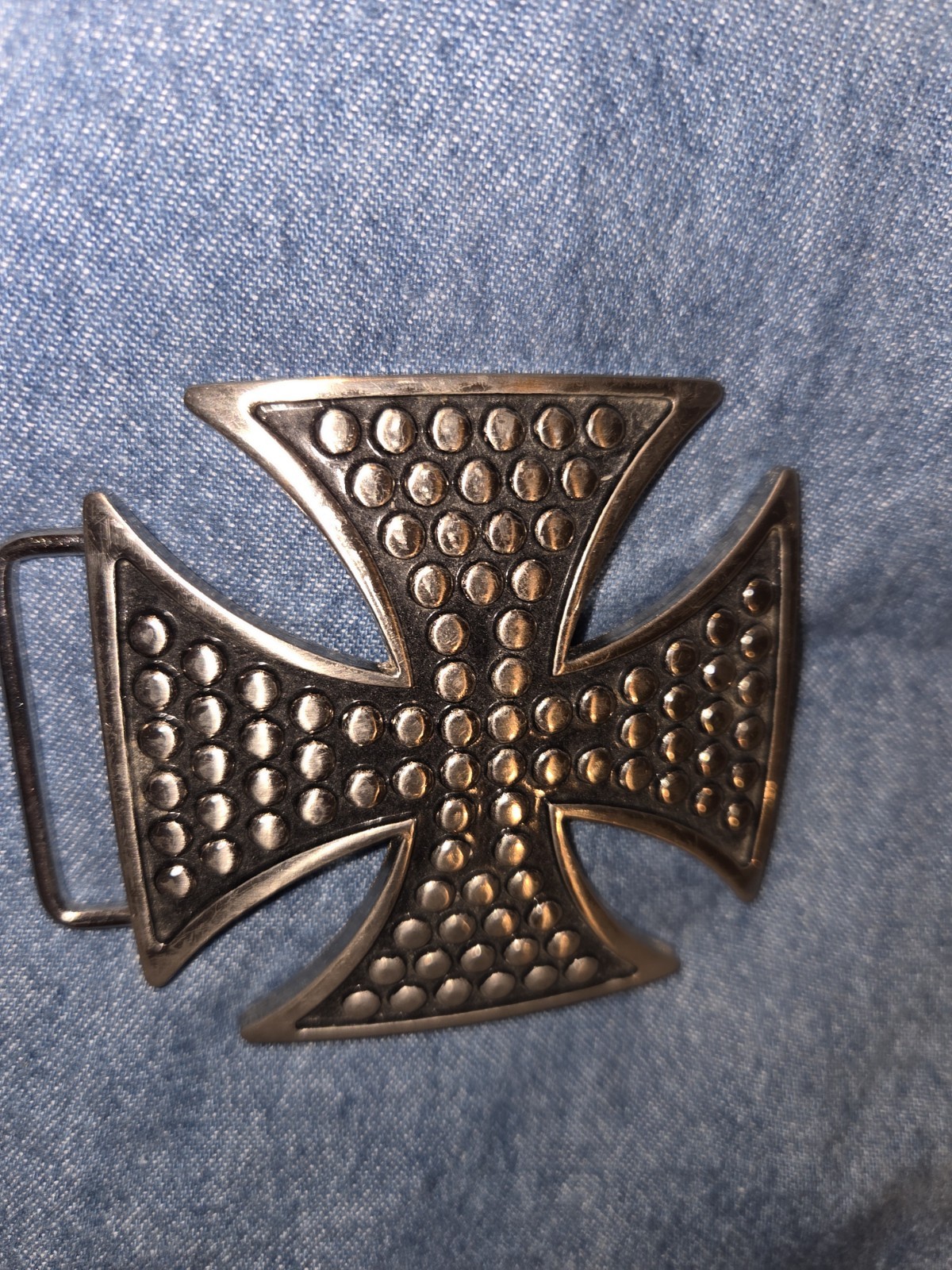Vintage Maltese Iron Cross Belt Buckle. Pewter/Black. Biker/Gothic. LA Design