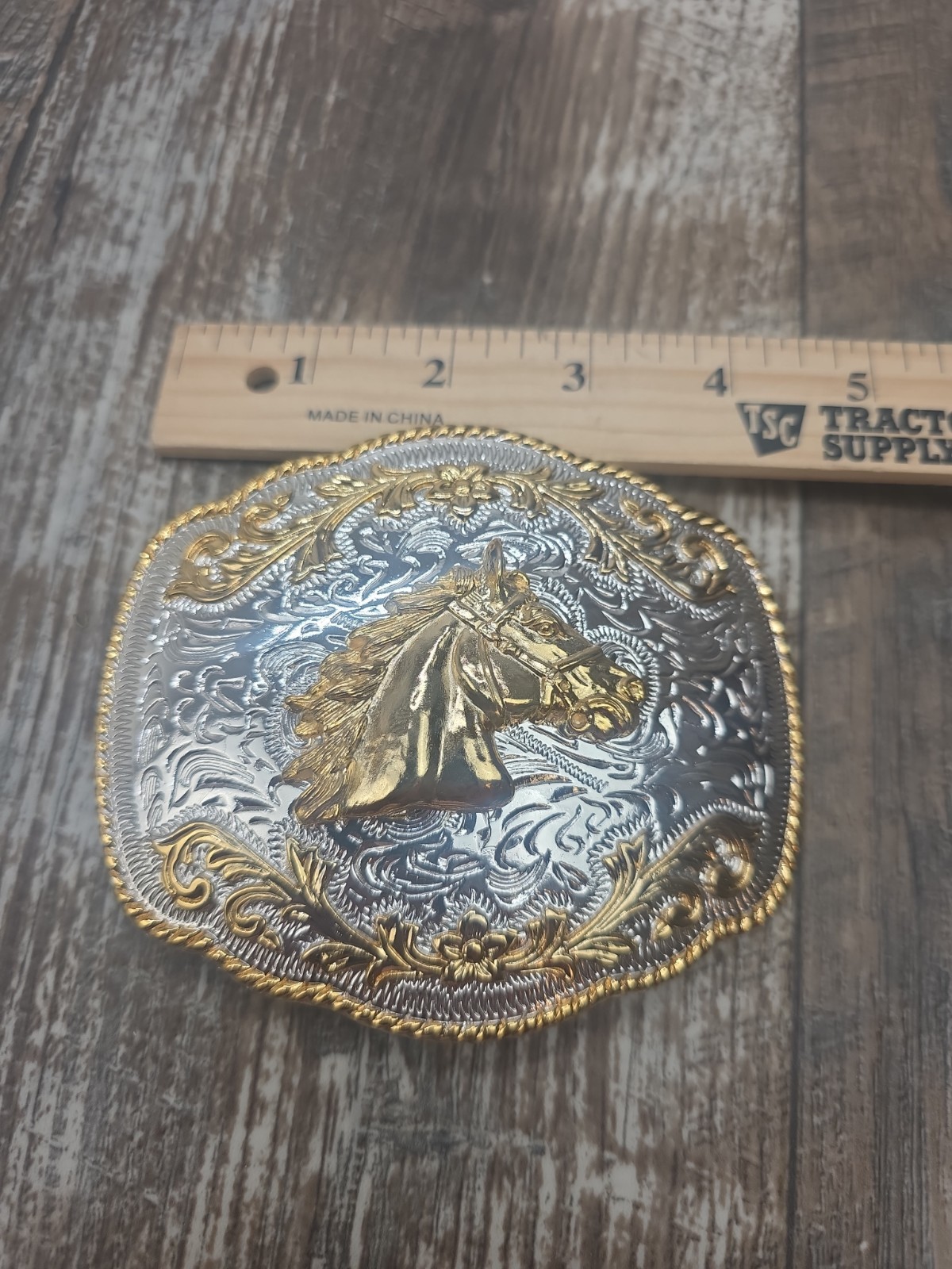 Western Belt Buckle Gold And Silver Colored Horse Head Cowboy Western Wear