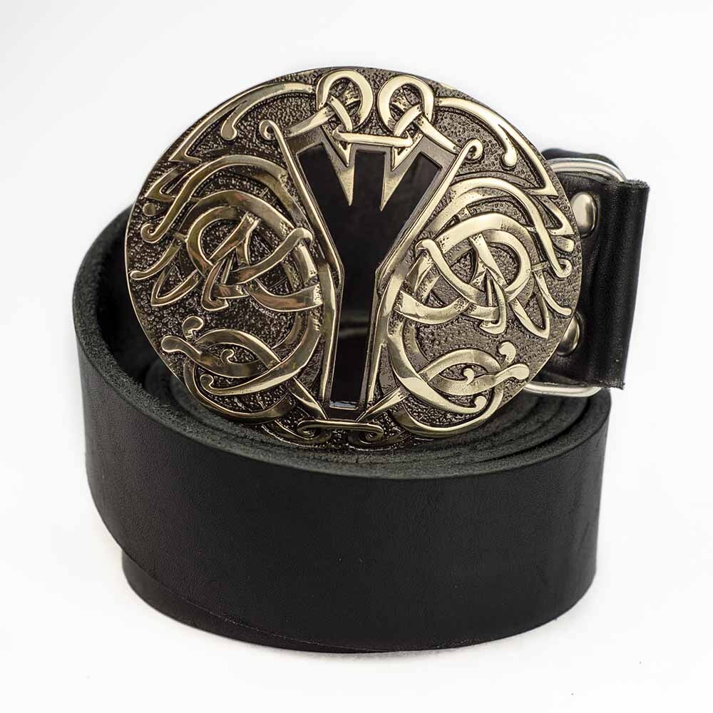 Runic german silver belt buckle Algiz, Life Rune Celtic Old Norse Scandinavian