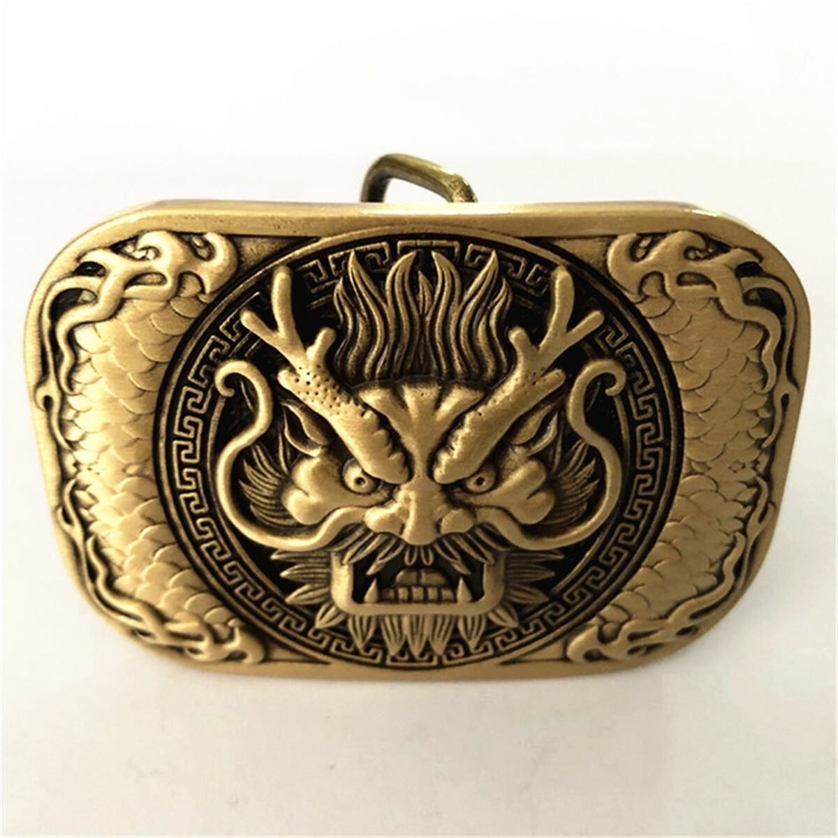 Dragon Head Solid Brass Copper Mens Belt Buckle Vintage Antique Western Cowboy