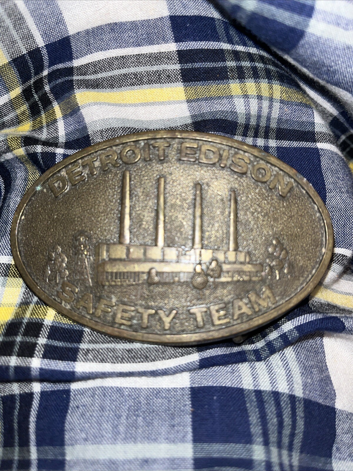 Brass Belt Buckel New Says Detroit Edison Safety Team With A Picture Of A Power