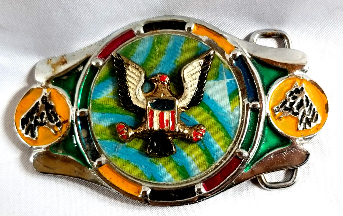 VTG 1970 Imperial Hebillas 2&Prime; Belt Buckle Mexico Western Eagle Green Blue Enamel