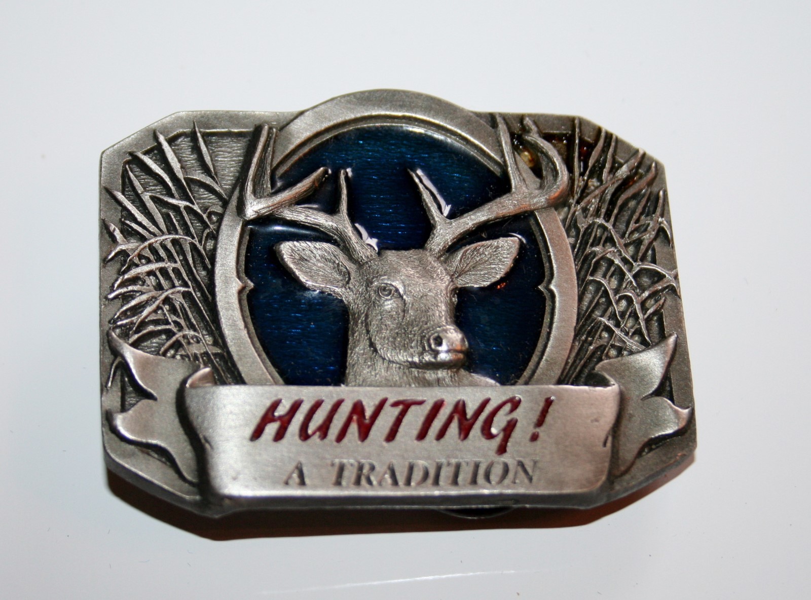 C&J Inc Belt Buckle (HUNTING! A TRADITION) BLUE ENAMEL – 1997