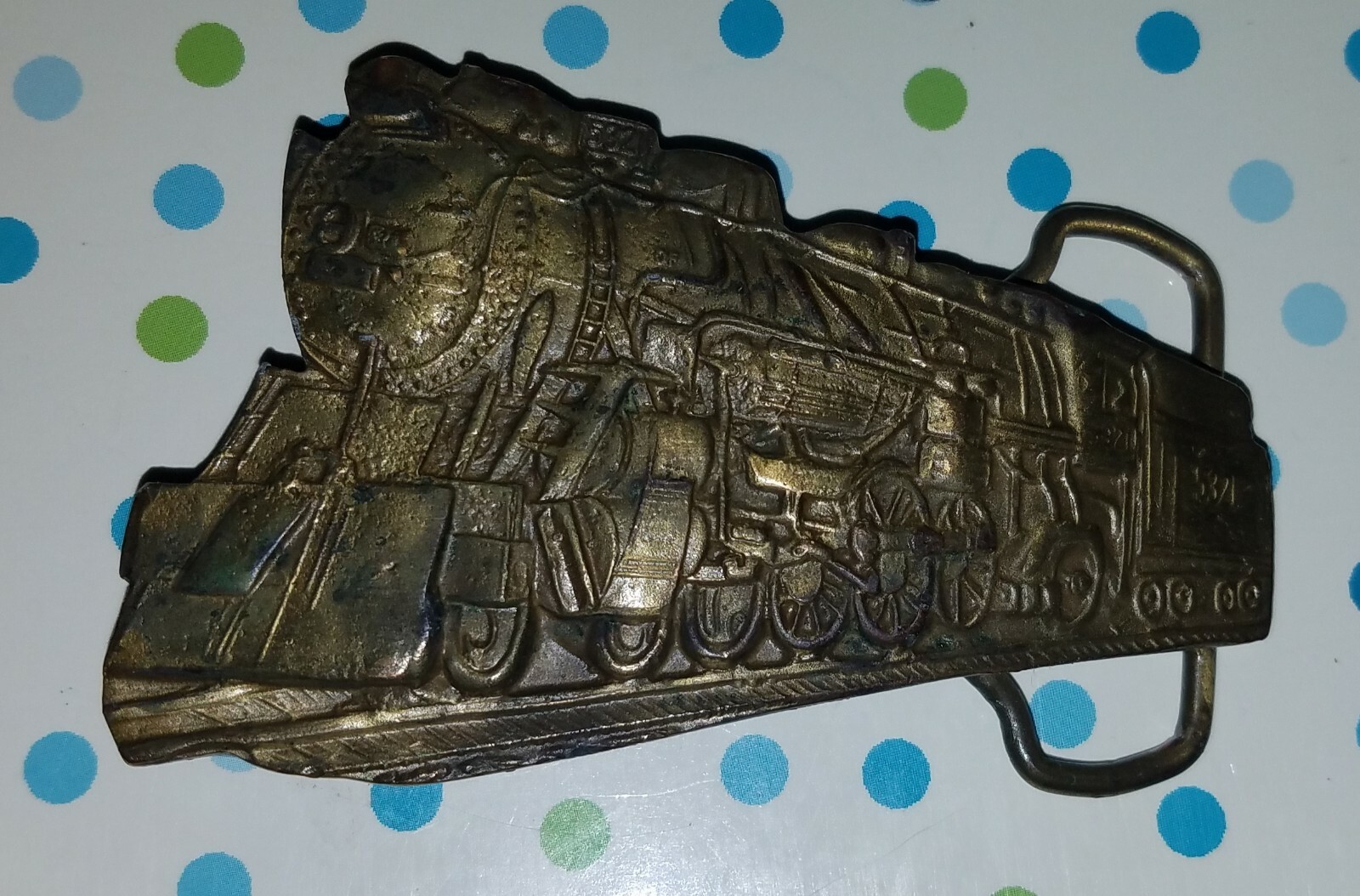 Vintage Train Engine Locomotive Brass Belt Buckle 5321 marked 1322