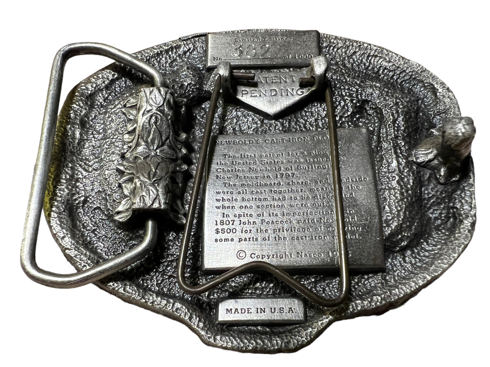 Vtg 1985 Nasco Newbold&rsquo;s Cast Iron Plow Growing Of America Belt Buckle Numbered