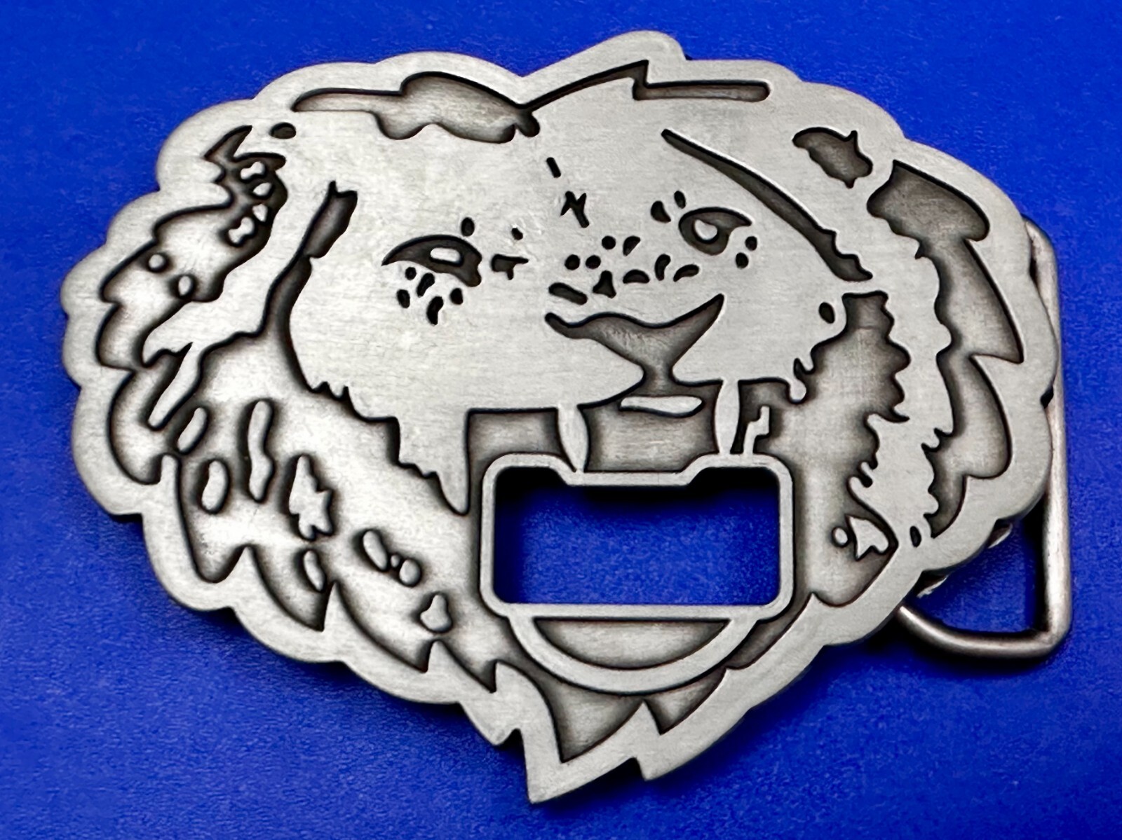 Roaring Lion Head Silver Tone Cutout Belt Buckle and Bottle Opener