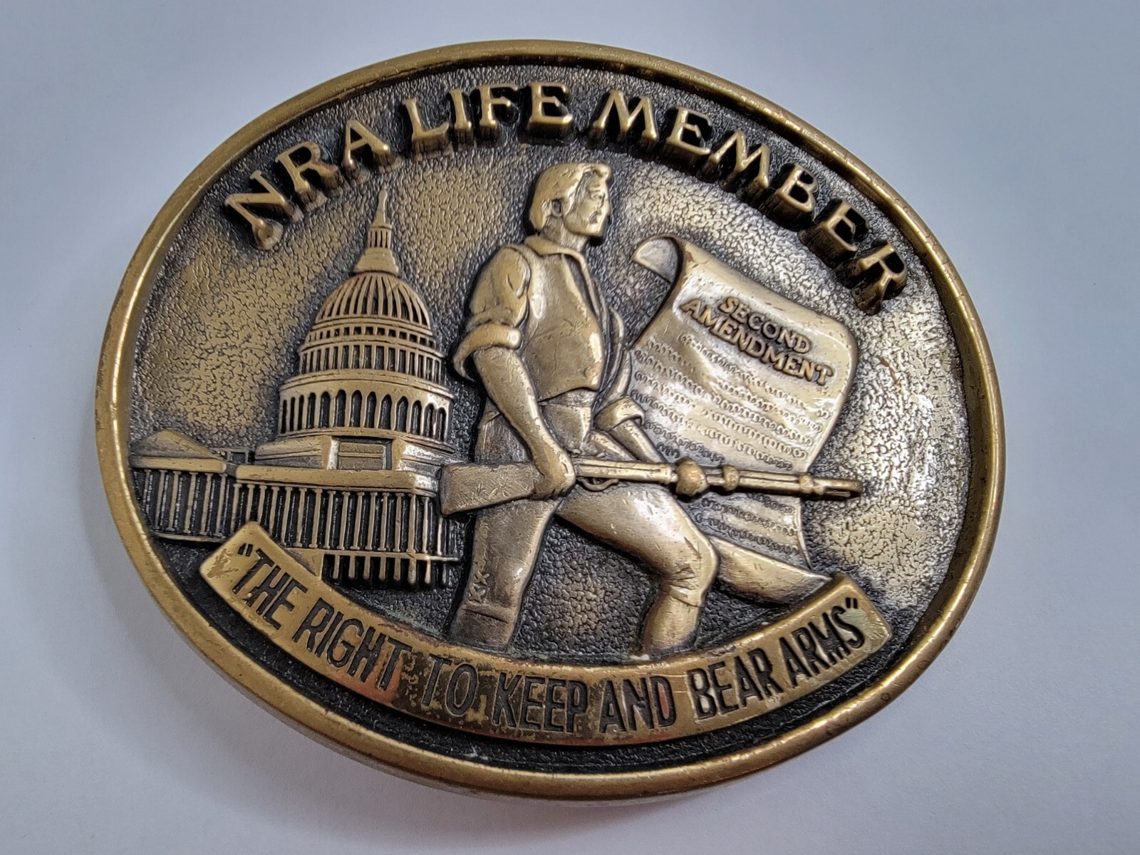 NRA Belt Buckle Large Bronze 2nd Amendment Clasp The Right To Keep And Bear Arms