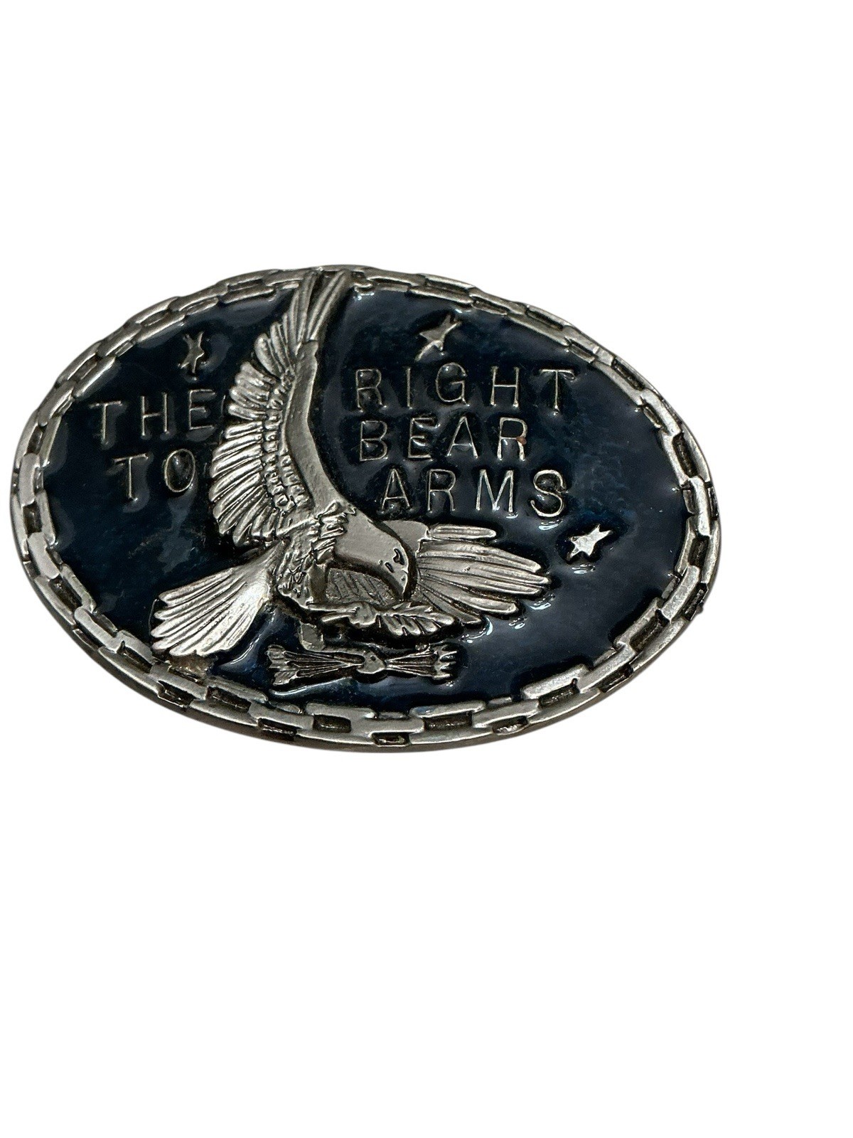 VINTAGE THE RIGHT TO BEAR ARMS EAGLE ENAMELED BELT BUCKLE