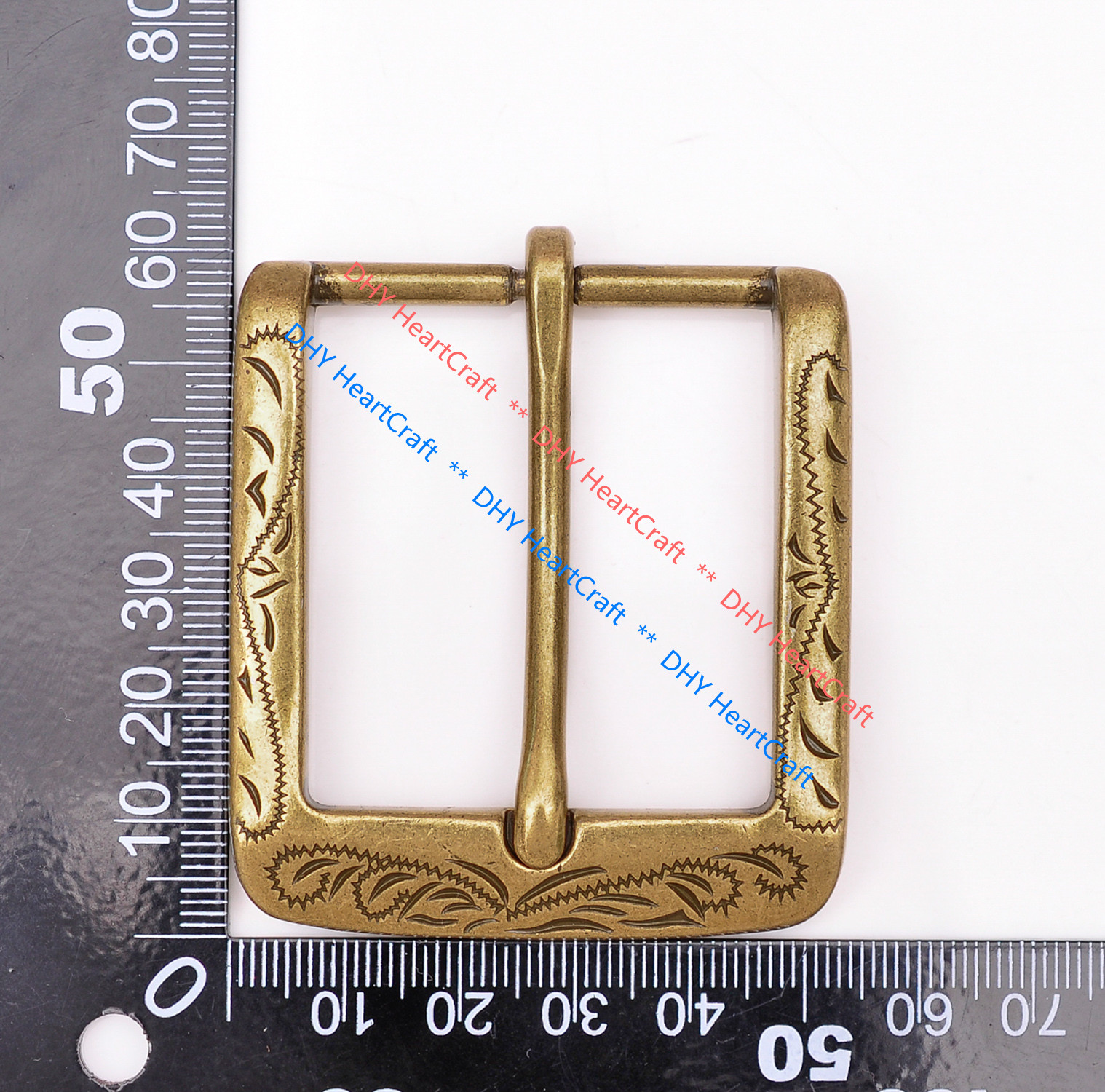 Flower Engraved Antique Brass Prong Pin Buckle Men Leather Belt Buckle 40mm