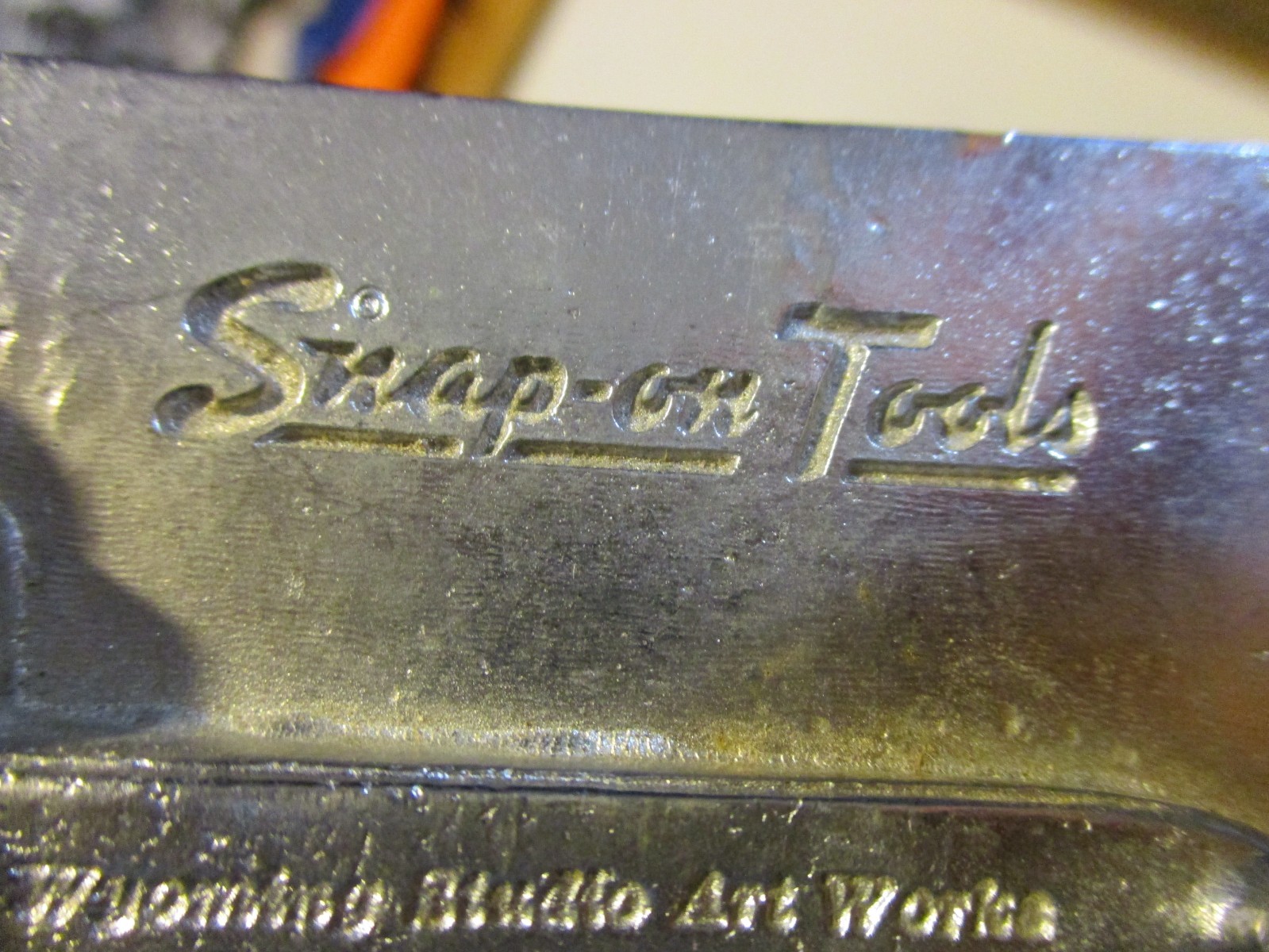 SNAP-ON TOOLS VINTAGE SPP-347 CHROME BELT BUCKLE WYOMING STUDIO ART WORKS BRAND