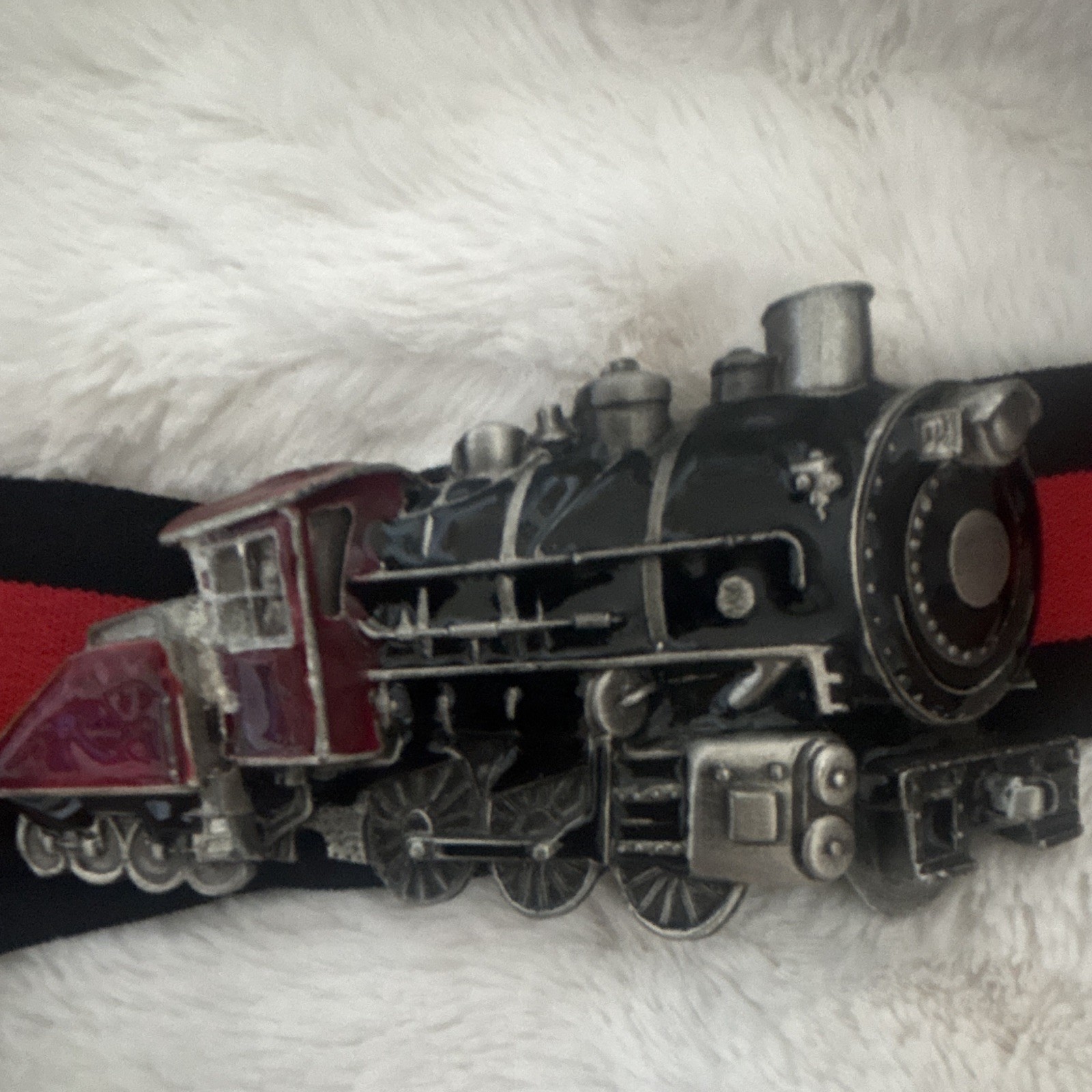 Steam Locomotive Train Metal Western Belt Buckle Black Red Silver 1.5in