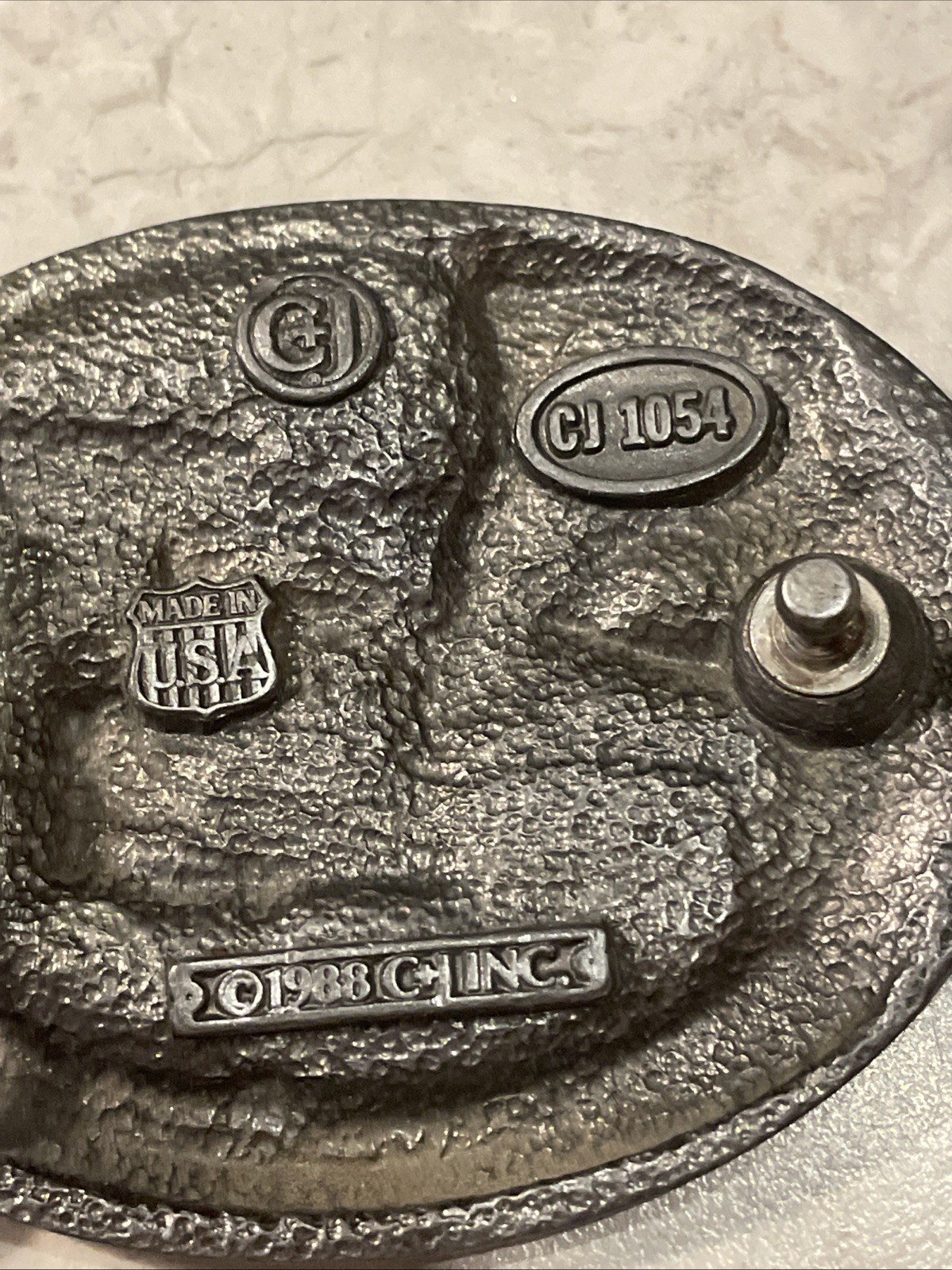 1988 C&J Vintage Electrician Pewter Enamel Belt Buckle 1054 Made USA 3.25×2.5”