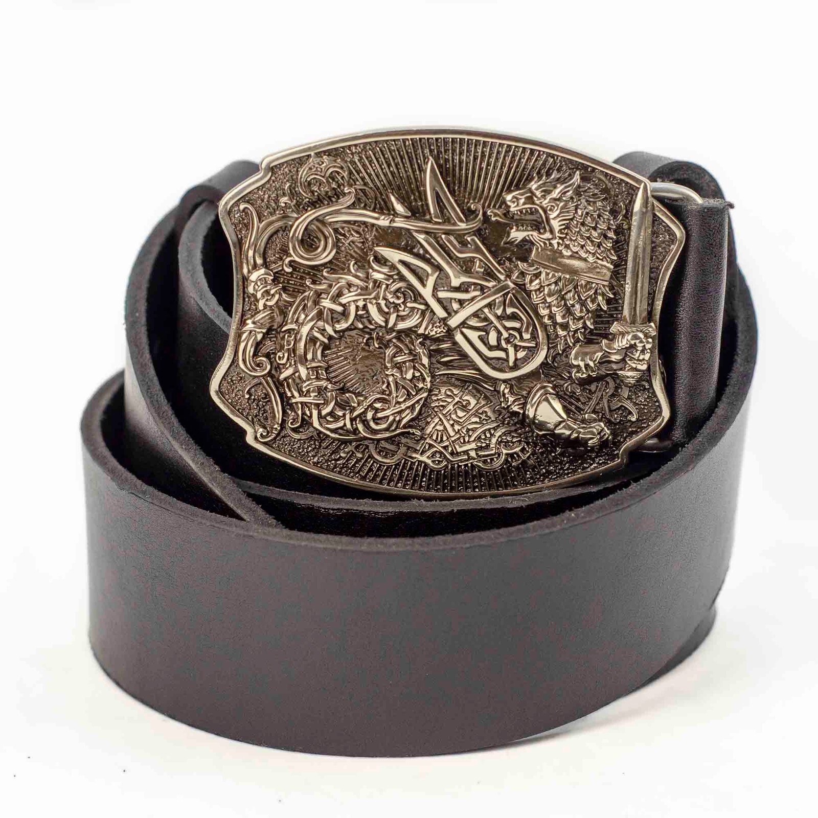 Semargl german silver belt buckle, Mythical winged lion Simargl belt buckle