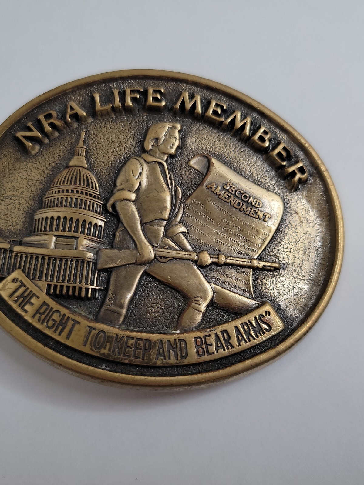 NRA Belt Buckle Large Bronze 2nd Amendment Clasp The Right To Keep And Bear Arms