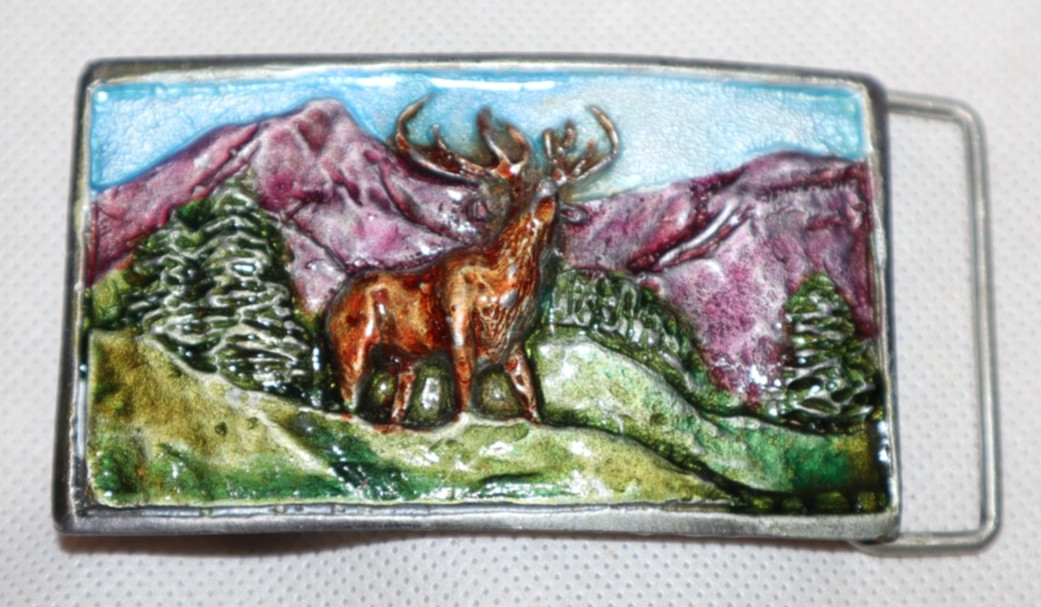 SPEC-CAST VTG BELT BUCKLE 1979 BIG BUCK DEER 3D RAISED GLOSSY DENVER COLORADO