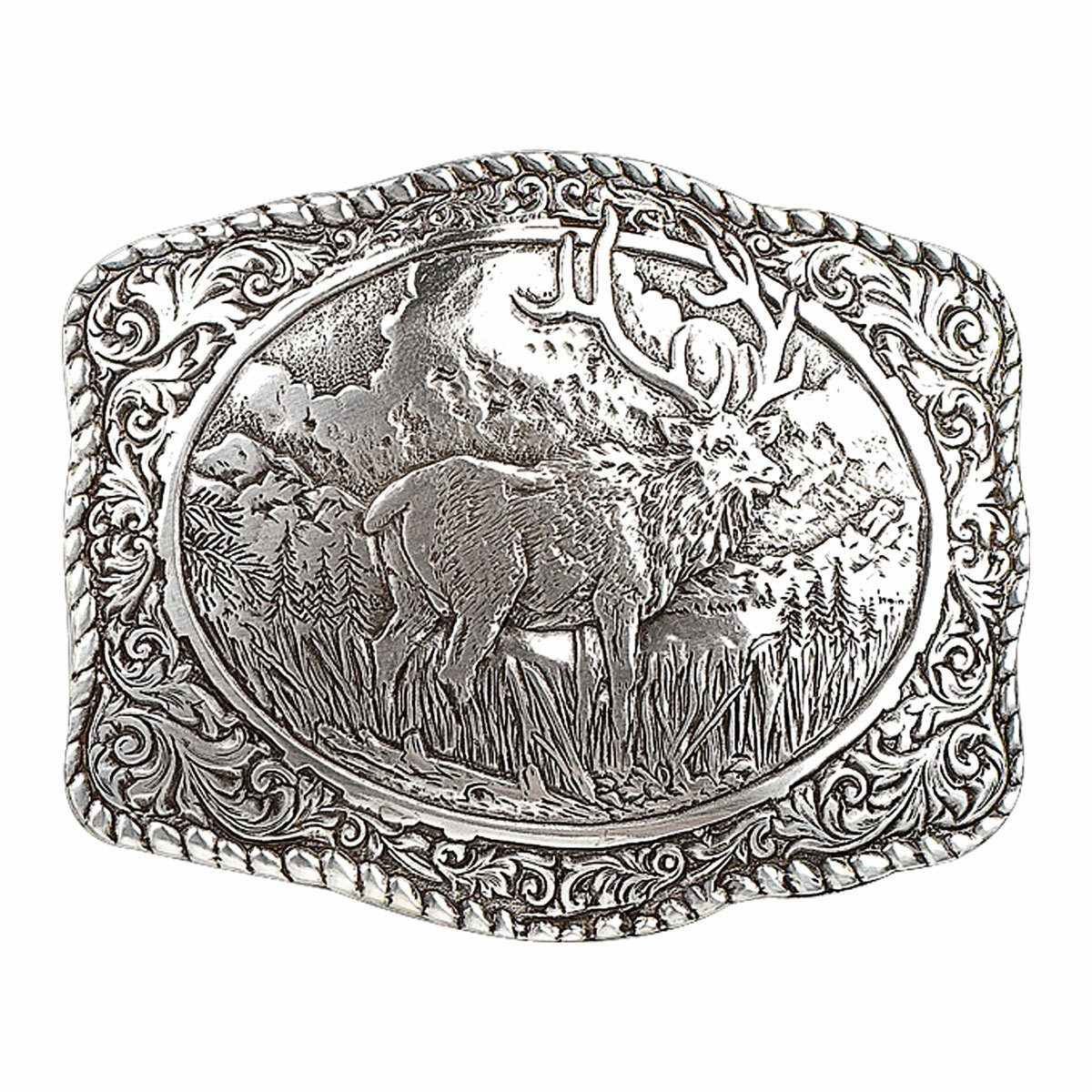 Crumrine ELK Western Men&rsquo;s Silver Tone Belt Buckle 38042