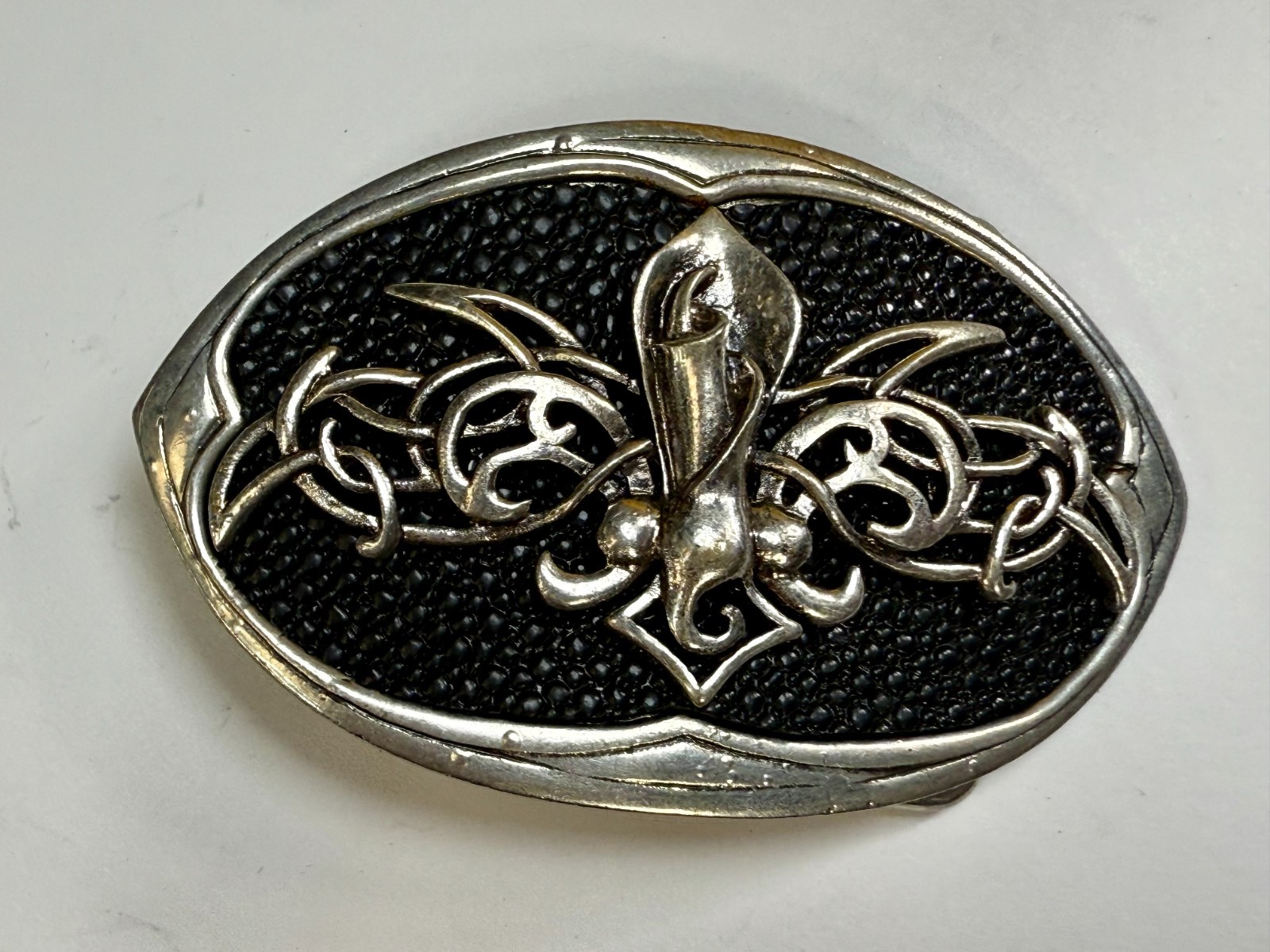Celtic Knot Fleur De Lis Symbol Gothic Punk Vibe Black Silver Color Belt Buckle