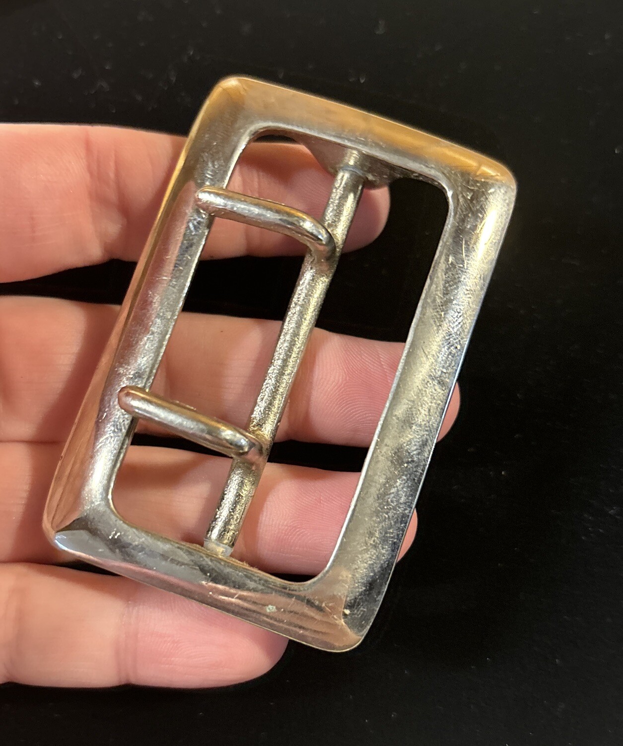 Vintage Solid Brass Chrome Plated 2.25” Double Prong Duty Belt Buckle USA #5