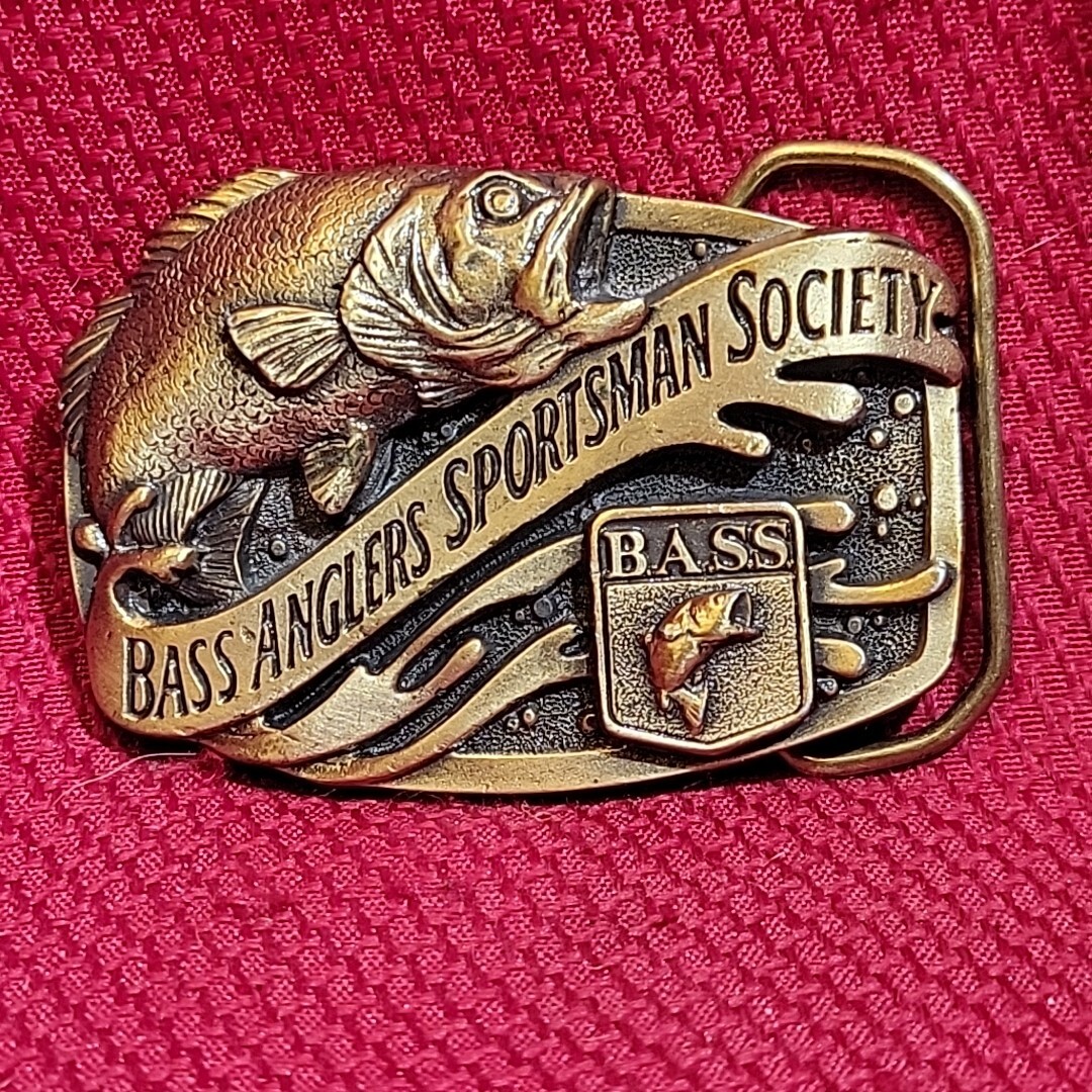 3&Prime; BELT BUCKLE Bass Anglers Sportsman Society VINTAGE B.A.S.S. Brass metal Fish