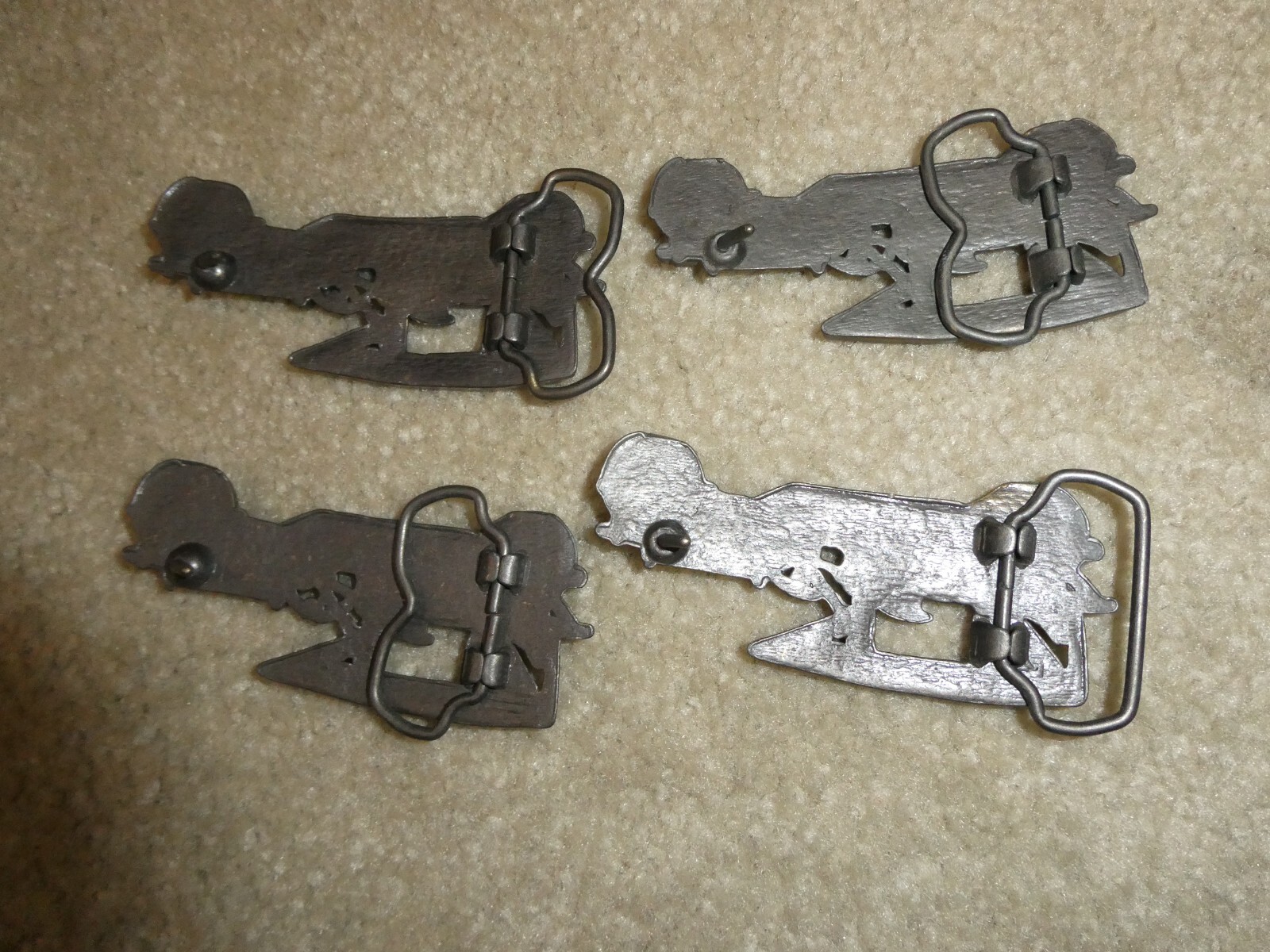 Lot of 4 Vintage 1970s Brass Old Fashion Car Belt Buckles 3 3/4&Prime; Wide