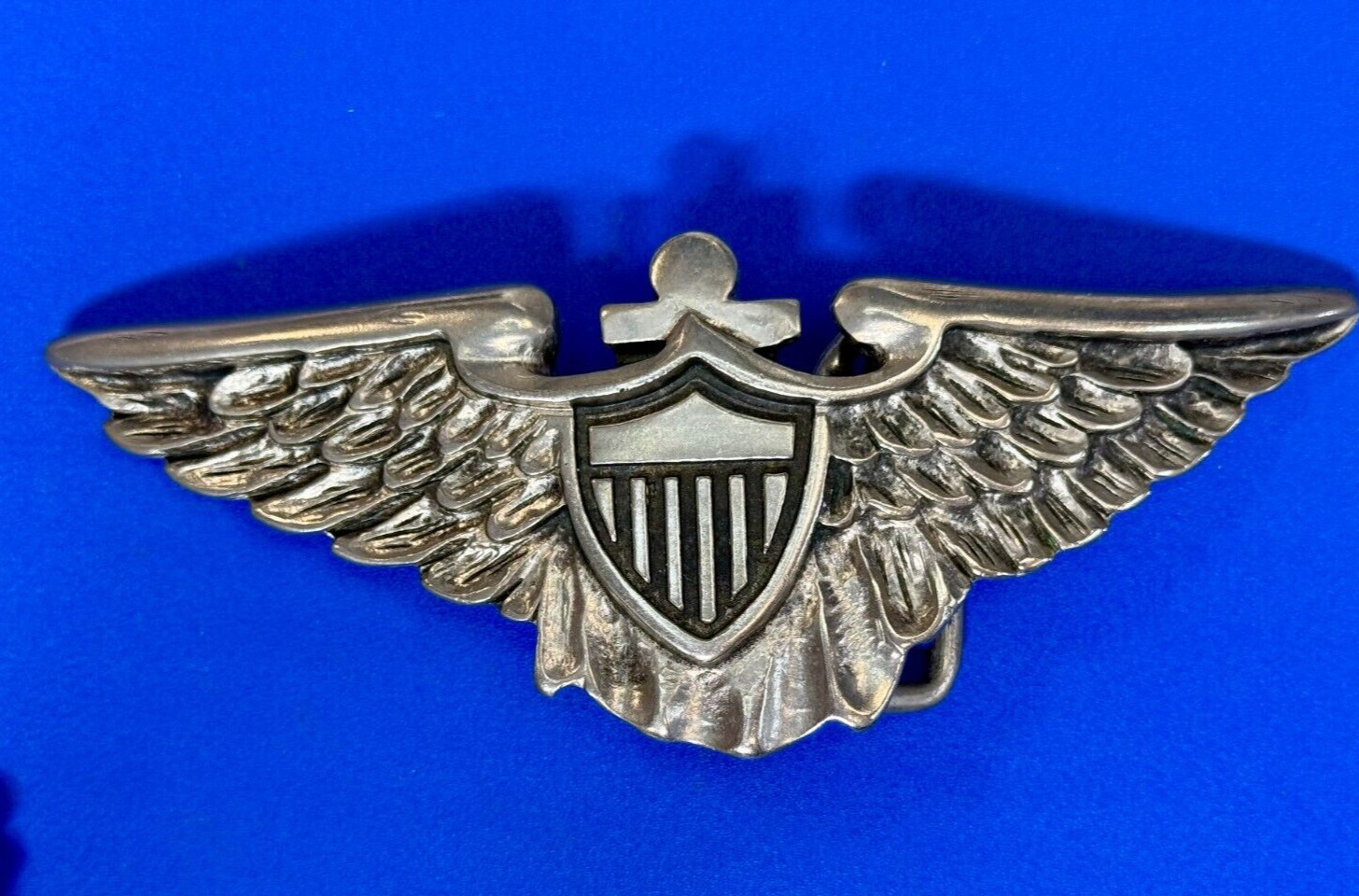 Large Military US Army Air Force? Aviator Badge Pilot Wings Shield Belt Buckle